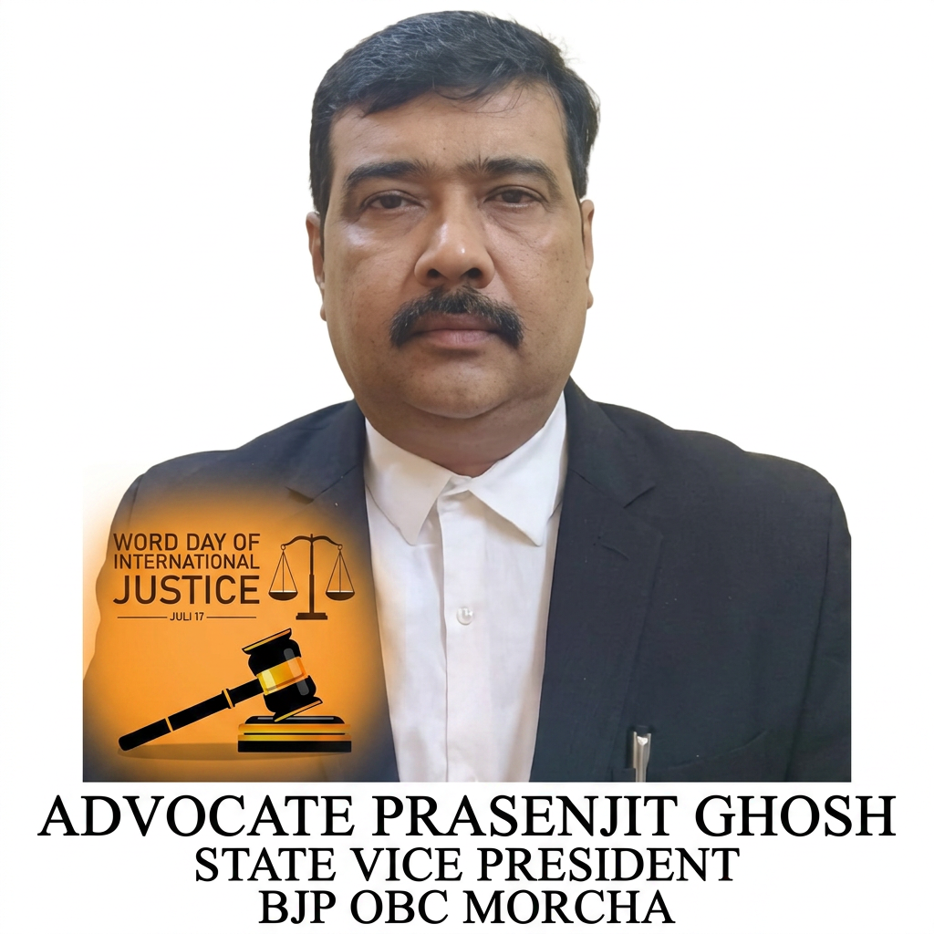 AI Design for add this small beneath left of 1st images melt with image background and mention " ADVOCATE PRASENJIT GHOSH STATE VICE PRESIDENT BJP OBC MORCHA
" beneath the whole photo