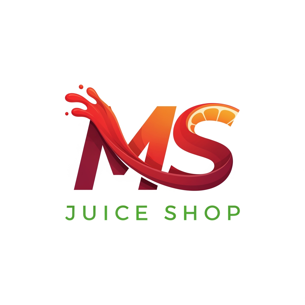 i want to create logo for juice shop.  title is "MS" Juice Shop. make it MS letter  as logo and keep the text below. make it MS letter suits somting like this.. any more options use red and meron color and green for the juice shop text somting like that . image size shoud be 8inchX8inch high resolution