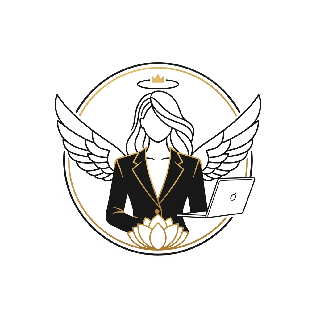 Logo PromptPremium Luxury Circular Logo Prompt
"Design a world-class luxury circular logo for a modern digital marketing brand that represents feminine leadership, creativity, intelligence, confidence, innovation, and empowerment. The logo must be perfectly enclosed within a clean circular emblem, creating a timeless, premium brand identity.
At the center, feature an elegant abstract female silhouette wearing a tailored professional blazer, symbolizing leadership and success. She should have long, flowing hair that naturally blends into a pair of beautifully stylized minimalist wings, representing freedom, ambition, vision, and limitless growth. The face should remain minimal and sophisticated, with no detailed facial features.
Subtly integrate a sleek modern laptop into the composition, positioned naturally in front of her as if she is confidently working or creating. The laptop should symbolize digital marketing, strategy, innovation, technology, and entrepreneurship without overpowering the design.
Behind or beneath the silhouette, delicately incorporate a blooming lotus using negative space to represent growth, transformation, purity, and resilience. A subtle halo or minimalist crown may be integrated above the head to symbolize excellence, confidence, and achievement.
Arrange every element with perfect balance and symmetry inside the circular frame. The composition should feel elegant, clean, and luxurious with smooth flowing curves, geometric harmony, and intelligent use of negative space. Every element should connect seamlessly, forming one unified premium emblem rather than separate objects.
Style Requirements:
Luxury feminine branding
Minimalist flat vector design
Premium logo suitable for global branding
Black and metallic gold color palette
Thin elegant line work with bold iconic silhouette
Perfectly symmetrical circular composition
Transparent background
No text
No gradients
No shadows
No 3D effects
No cartoon style
No clipart
No unnecessary decorative elements
Highly memorable, scalable, SVG-ready
Suitable for websites, business cards, social media, merchandise, and premium brand identity
Inspired by luxury brands, modern technology, fashion elegance, and award-winning logo design."
"The logo should immediately communicate: 'A confident woman leading in the digital world.' The wings should elegantly wrap around the circle, the flowing hair should naturally transition into the wings, the laptop should be seamlessly integrated into the silhouette, and the overall emblem should resemble a luxury fashion house logo rather than a typical business logo. Every curve should feel intentional, elegant, balanced, and iconic."