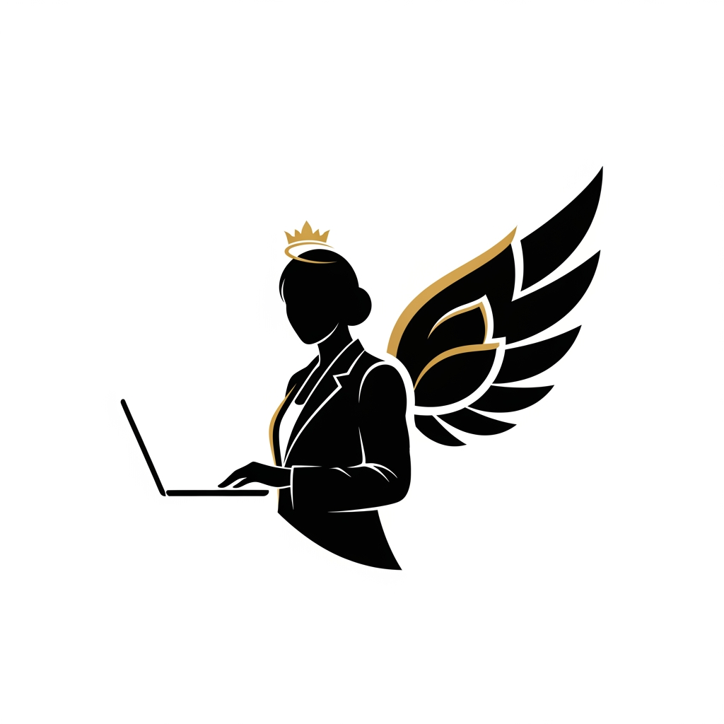 Logo Prompt

"Design a premium, minimalist, elegant logo that symbolizes the strength, grace, confidence, and empowerment of a girl/woman. Create an abstract feminine emblem instead of a literal illustration. The symbol should subtly combine elements such as delicate wings, a graceful female silhouette, flowing curves, a blooming flower, and a small crown or halo to represent freedom, ambition, beauty, and inner power. The design must feel luxurious, modern, and sophisticated with clean geometric lines, balanced symmetry, and a memorable icon suitable for branding. Use a black and gold color palette (or monochrome black for versatility). Flat vector style, negative space techniques, premium brand identity, no gradients, no cartoon effects, no clipart, no excessive details, no text, transparent background, high-end fashion and luxury aesthetic, scalable SVG-style logo, award-winning branding quality."

Alternative (Luxury Angel-Inspired)

"Create an elegant luxury logo featuring an abstract feminine silhouette with beautifully stylized wings. The wings should appear artistic and minimal rather than realistic, symbolizing freedom, dreams, confidence, and transformation. The face should not be detailed—only a graceful outline with flowing hair integrated into the wings. Use smooth curves, clean vector lines, perfect symmetry, and negative space. The logo should feel like a premium fashion, beauty, or lifestyle brand. Black and gold color palette, minimalist, timeless, sophisticated, iconic, flat vector, transparent background, no cartoon style, no gradients, no text."

If your brand is for girls' empowerment (recommended)

"Design a world-class luxury logo representing feminine strength, ambition, elegance, confidence, and freedom. Create a unique abstract emblem by blending a graceful female silhouette, upward wings, a subtle lotus, and flowing curves into one iconic symbol. The design should communicate empowerment, growth, resilience, and beauty without looking overly decorative. Minimalist vector logo with clean lines, balanced proportions, premium branding aesthetic, black and gold color palette, transparent background, scalable, memorable, modern luxury identity, no text, no mascot, no cartoon, no unnecessary details, suitable for a global brand."

These prompts will produce a logo that feels much more like a premium fashion or luxury brand rather than a cute or childish design. CAN SHE HAVE LAPTOP TOO AND IN PROFESSIONAL BLAZER CAN IT BE MORE ELEGANT AND BEAUTIFULLY ARRANGED