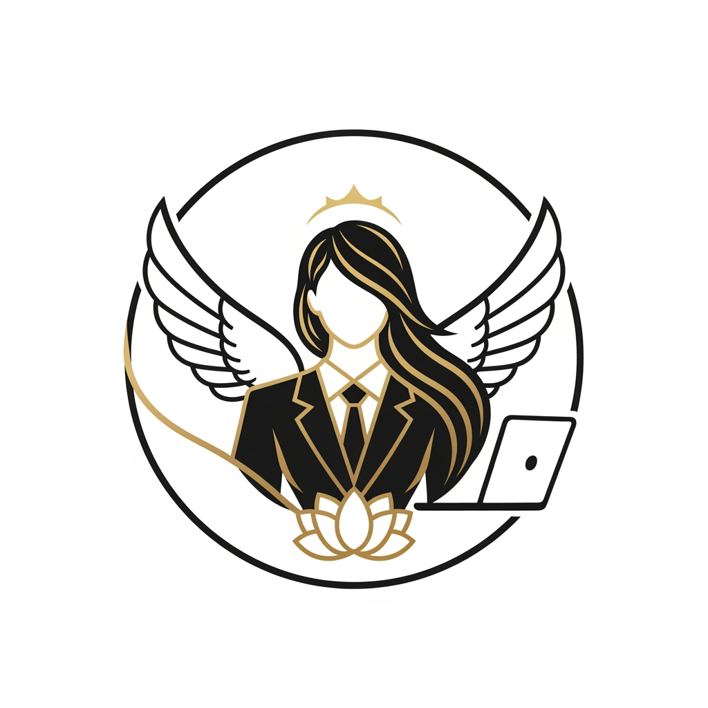 Logo PromptPremium Luxury Circular Logo Prompt

"Design a world-class luxury circular logo for a modern digital marketing brand that represents feminine leadership, creativity, intelligence, confidence, innovation, and empowerment. The logo must be perfectly enclosed within a clean circular emblem, creating a timeless, premium brand identity.

At the center, feature an elegant abstract female silhouette wearing a tailored professional blazer, symbolizing leadership and success. She should have long, flowing hair that naturally blends into a pair of beautifully stylized minimalist wings, representing freedom, ambition, vision, and limitless growth. The face should remain minimal and sophisticated, with no detailed facial features.

Subtly integrate a sleek modern laptop into the composition, positioned naturally in front of her as if she is confidently working or creating. The laptop should symbolize digital marketing, strategy, innovation, technology, and entrepreneurship without overpowering the design.

Behind or beneath the silhouette, delicately incorporate a blooming lotus using negative space to represent growth, transformation, purity, and resilience. A subtle halo or minimalist crown may be integrated above the head to symbolize excellence, confidence, and achievement.

Arrange every element with perfect balance and symmetry inside the circular frame. The composition should feel elegant, clean, and luxurious with smooth flowing curves, geometric harmony, and intelligent use of negative space. Every element should connect seamlessly, forming one unified premium emblem rather than separate objects.

Style Requirements:

Luxury feminine branding
Minimalist flat vector design
Premium logo suitable for global branding
Black and metallic gold color palette
Thin elegant line work with bold iconic silhouette
Perfectly symmetrical circular composition
Transparent background
No text
No gradients
No shadows
No 3D effects
No cartoon style
No clipart
No unnecessary decorative elements
Highly memorable, scalable, SVG-ready
Suitable for websites, business cards, social media, merchandise, and premium brand identity
Inspired by luxury brands, modern technology, fashion elegance, and award-winning logo design."
"The logo should immediately communicate: 'A confident woman leading in the digital world.' The wings should elegantly wrap around the circle, the flowing hair should naturally transition into the wings, the laptop should be seamlessly integrated into the silhouette, and the overall emblem should resemble a luxury fashion house logo rather than a typical business logo. Every curve should feel intentional, elegant, balanced, and iconic."