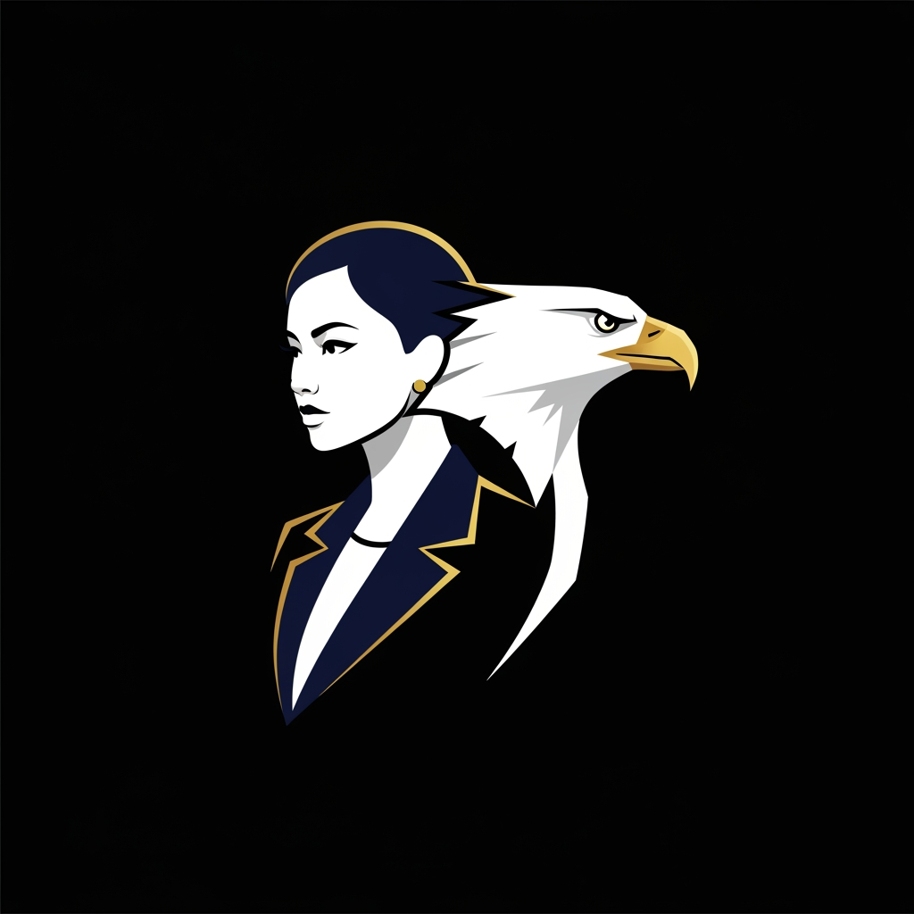 AI Design for Here is a highly detailed image generation prompt designed to create a striking, modern logo.
To give it a premium and professional edge, I’ve set it in a sleek geometric style (think modern tech or corporate branding), combining the eagle and the professional woman into a unified, powerful emblem.
The Logo Prompt
Prompt:
A minimalist corporate logo design featuring the crisp, stylized profiles of a professional woman and a majestic eagle, seamlessly integrated together. The woman is on the left, looking forward with confidence, wearing a sleek, sharp-collared professional blazer. Overlapping or merging with her silhouette on the right is a sharp, geometric eagle in mid-profile, symbolizing vision and leadership.
Designed using clean vector lines and elegant geometric shapes. Color palette: Deep midnight blue, stark white, and accents of metallic gold. Isolated on a solid, clean black background. Modern, corporate, powerful, high-end branding style, flat design.
Why this works best for a logo:
The Integration: Instead of just putting an eagle next to a person (which can look cluttered), merging their silhouettes creates a cohesive, memorable mark.
The Geometric Style: Logos need to be scalable. Clean vector lines ensure it looks just as sharp on a business card as it does on a massive billboard.
The Color Palette: Midnight blue and gold strike the perfect balance between corporate professionalism and high-end prestige.
💡 Tip: If you prefer a brighter look, you can easily change "solid, clean black background" to "solid, clean white background" when you plug this into your image generator!