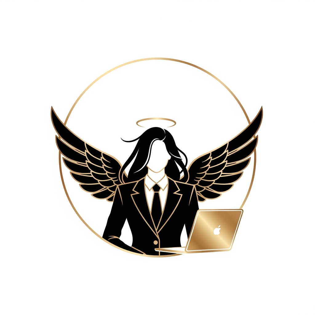 Logo PromptPremium Luxury Circular Logo Prompt

"Design a world-class luxury circular logo for a modern digital marketing brand that represents feminine leadership, creativity, intelligence, confidence, innovation, and empowerment. The logo must be perfectly enclosed within a clean circular emblem, creating a timeless, premium brand identity.

At the center, feature an elegant abstract female silhouette wearing a tailored professional blazer, symbolizing leadership and success. She should have long, flowing hair that naturally blends into a pair of beautifully stylized minimalist wings, representing freedom, ambition, vision, and limitless growth. The face should remain minimal and sophisticated, with no detailed facial features.

Subtly integrate a sleek modern laptop into the composition, positioned naturally in front of her as if she is confidently working or creating. The laptop should symbolize digital marketing, strategy, innovation, technology, and entrepreneurship without overpowering the design.

Behind or beneath the silhouette, delicately incorporate a blooming lotus using negative space to represent growth, transformation, purity, and resilience. A subtle halo or minimalist crown may be integrated above the head to symbolize excellence, confidence, and achievement.

Arrange every element with perfect balance and symmetry inside the circular frame. The composition should feel elegant, clean, and luxurious with smooth flowing curves, geometric harmony, and intelligent use of negative space. Every element should connect seamlessly, forming one unified premium emblem rather than separate objects.

Style Requirements:

Luxury feminine branding
Minimalist flat vector design
Premium logo suitable for global branding
Black and metallic gold color palette
Thin elegant line work with bold iconic silhouette
Perfectly symmetrical circular composition
Transparent background
No text
No gradients
No shadows
No 3D effects
No cartoon style
No clipart
No unnecessary decorative elements
Highly memorable, scalable, SVG-ready
Suitable for websites, business cards, social media, merchandise, and premium brand identity
Inspired by luxury brands, modern technology, fashion elegance, and award-winning logo design."
"The logo should immediately communicate: 'A confident woman leading in the digital world.' The wings should elegantly wrap around the circle, the flowing hair should naturally transition into the wings, the laptop should be seamlessly integrated into the silhouette, and the overall emblem should resemble a luxury fashion house logo rather than a typical business logo. Every curve should feel intentional, elegant, balanced, and iconic.",I DONT NEED THAT LOTUS THEN THAT CIRCLE UH HAVE ADDED IS TOO SIMPLER