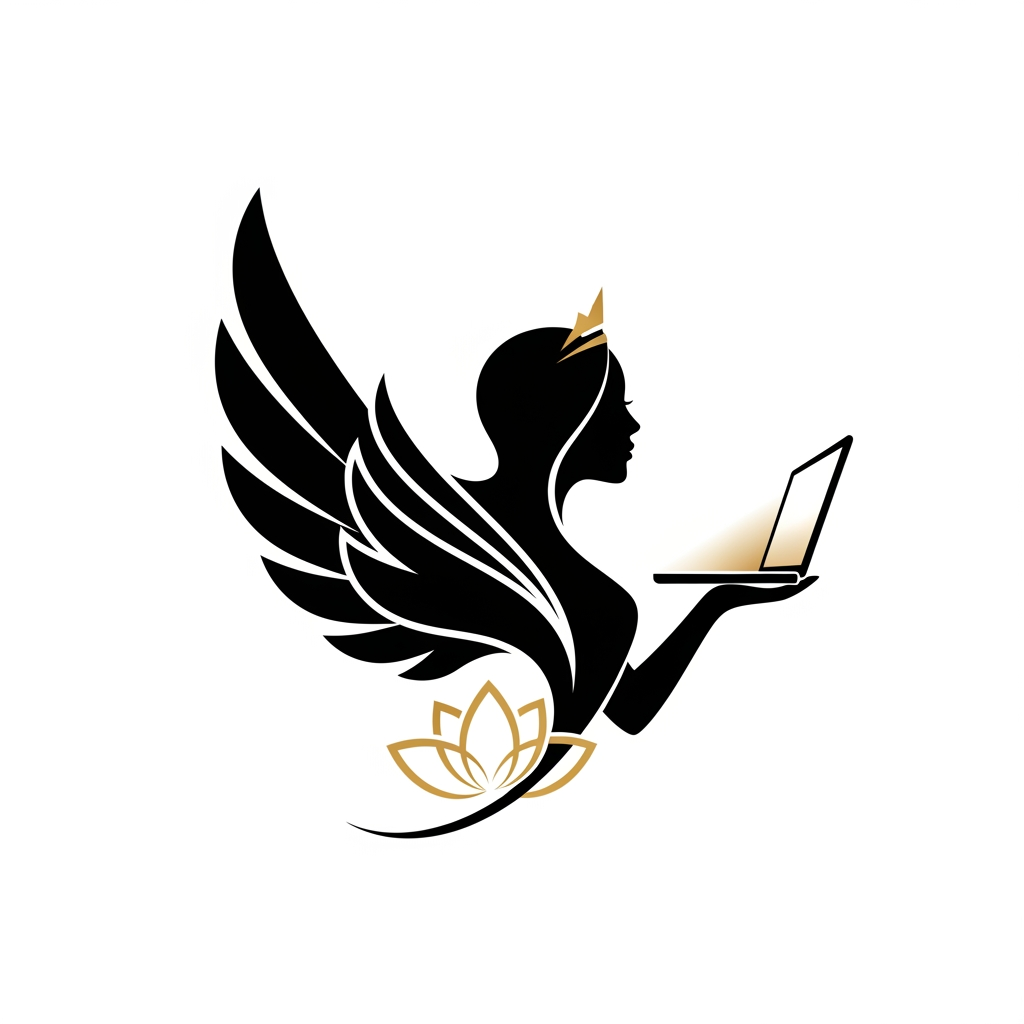 Logo Prompt

"Design a premium, minimalist, elegant logo that symbolizes the strength, grace, confidence, and empowerment of a girl/woman. Create an abstract feminine emblem instead of a literal illustration. The symbol should subtly combine elements such as delicate wings, a graceful female silhouette, flowing curves, a blooming flower, and a small crown or halo to represent freedom, ambition, beauty, and inner power. The design must feel luxurious, modern, and sophisticated with clean geometric lines, balanced symmetry, and a memorable icon suitable for branding. Use a black and gold color palette (or monochrome black for versatility). Flat vector style, negative space techniques, premium brand identity, no gradients, no cartoon effects, no clipart, no excessive details, no text, transparent background, high-end fashion and luxury aesthetic, scalable SVG-style logo, award-winning branding quality."

Alternative (Luxury Angel-Inspired)

"Create an elegant luxury logo featuring an abstract feminine silhouette with beautifully stylized wings. The wings should appear artistic and minimal rather than realistic, symbolizing freedom, dreams, confidence, and transformation. The face should not be detailed—only a graceful outline with flowing hair integrated into the wings. Use smooth curves, clean vector lines, perfect symmetry, and negative space. The logo should feel like a premium fashion, beauty, or lifestyle brand. Black and gold color palette, minimalist, timeless, sophisticated, iconic, flat vector, transparent background, no cartoon style, no gradients, no text."

If your brand is for girls' empowerment (recommended)

"Design a world-class luxury logo representing feminine strength, ambition, elegance, confidence, and freedom. Create a unique abstract emblem by blending a graceful female silhouette, upward wings, a subtle lotus, and flowing curves into one iconic symbol. The design should communicate empowerment, growth, resilience, and beauty without looking overly decorative. Minimalist vector logo with clean lines, balanced proportions, premium branding aesthetic, black and gold color palette, transparent background, scalable, memorable, modern luxury identity, no text, no mascot, no cartoon, no unnecessary details, suitable for a global brand."

These prompts will produce a logo that feels much more like a premium fashion or luxury brand rather than a cute or childish design. CAN SHE HAVE LAPTOP TOO