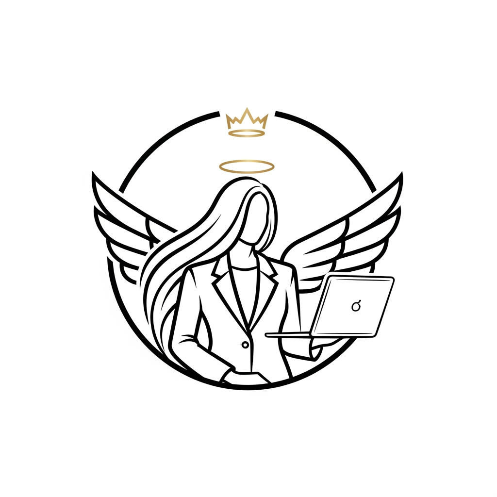 Logo PromptPremium Luxury Circular Logo Prompt

"Design a world-class luxury circular logo for a modern digital marketing brand that represents feminine leadership, creativity, intelligence, confidence, innovation, and empowerment. The logo must be perfectly enclosed within a clean circular emblem, creating a timeless, premium brand identity.

At the center, feature an elegant abstract female silhouette wearing a tailored professional blazer, symbolizing leadership and success. She should have long, flowing hair that naturally blends into a pair of beautifully stylized minimalist wings, representing freedom, ambition, vision, and limitless growth. The face should remain minimal and sophisticated, with no detailed facial features.

Subtly integrate a sleek modern laptop into the composition, positioned naturally in front of her as if she is confidently working or creating. The laptop should symbolize digital marketing, strategy, innovation, technology, and entrepreneurship without overpowering the design.

Behind or beneath the silhouette, delicately incorporate a blooming lotus using negative space to represent growth, transformation, purity, and resilience. A subtle halo or minimalist crown may be integrated above the head to symbolize excellence, confidence, and achievement.

Arrange every element with perfect balance and symmetry inside the circular frame. The composition should feel elegant, clean, and luxurious with smooth flowing curves, geometric harmony, and intelligent use of negative space. Every element should connect seamlessly, forming one unified premium emblem rather than separate objects.

Style Requirements:

Luxury feminine branding
Minimalist flat vector design
Premium logo suitable for global branding
Black and metallic gold color palette
Thin elegant line work with bold iconic silhouette
Perfectly symmetrical circular composition
Transparent background
No text
No gradients
No shadows
No 3D effects
No cartoon style
No clipart
No unnecessary decorative elements
Highly memorable, scalable, SVG-ready
Suitable for websites, business cards, social media, merchandise, and premium brand identity
Inspired by luxury brands, modern technology, fashion elegance, and award-winning logo design."
"The logo should immediately communicate: 'A confident woman leading in the digital world.' The wings should elegantly wrap around the circle, the flowing hair should naturally transition into the wings, the laptop should be seamlessly integrated into the silhouette, and the overall emblem should resemble a luxury fashion house logo rather than a typical business logo. Every curve should feel intentional, elegant, balanced, and iconic.",I DONT NEED THAT LOTUS THEN THAT CIRCLE UH HAVE ADDED IS TOO SIMPLER