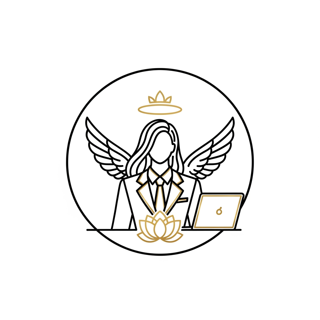 Logo PromptPremium Luxury Circular Logo Prompt

"Design a world-class luxury circular logo for a modern digital marketing brand that represents feminine leadership, creativity, intelligence, confidence, innovation, and empowerment. The logo must be perfectly enclosed within a clean circular emblem, creating a timeless, premium brand identity.

At the center, feature an elegant abstract female silhouette wearing a tailored professional blazer, symbolizing leadership and success. She should have long, flowing hair that naturally blends into a pair of beautifully stylized minimalist wings, representing freedom, ambition, vision, and limitless growth. The face should remain minimal and sophisticated, with no detailed facial features.

Subtly integrate a sleek modern laptop into the composition, positioned naturally in front of her as if she is confidently working or creating. The laptop should symbolize digital marketing, strategy, innovation, technology, and entrepreneurship without overpowering the design.

Behind or beneath the silhouette, delicately incorporate a blooming lotus using negative space to represent growth, transformation, purity, and resilience. A subtle halo or minimalist crown may be integrated above the head to symbolize excellence, confidence, and achievement.

Arrange every element with perfect balance and symmetry inside the circular frame. The composition should feel elegant, clean, and luxurious with smooth flowing curves, geometric harmony, and intelligent use of negative space. Every element should connect seamlessly, forming one unified premium emblem rather than separate objects.

Style Requirements:

Luxury feminine branding
Minimalist flat vector design
Premium logo suitable for global branding
Black and metallic gold color palette
Thin elegant line work with bold iconic silhouette
Perfectly symmetrical circular composition
Transparent background
No text
No gradients
No shadows
No 3D effects
No cartoon style
No clipart
No unnecessary decorative elements
Highly memorable, scalable, SVG-ready
Suitable for websites, business cards, social media, merchandise, and premium brand identity
Inspired by luxury brands, modern technology, fashion elegance, and award-winning logo design."
