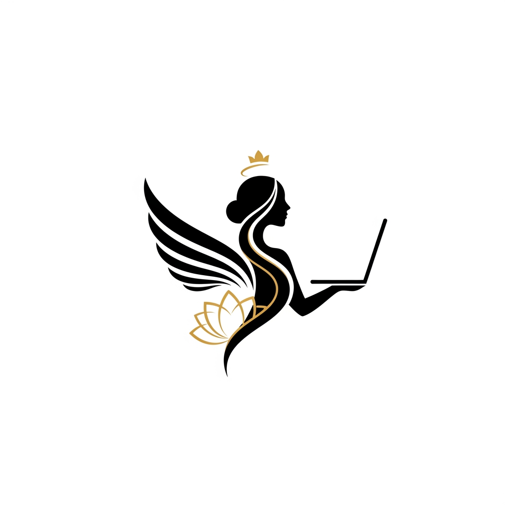 Logo Prompt

"Design a premium, minimalist, elegant logo that symbolizes the strength, grace, confidence, and empowerment of a girl/woman. Create an abstract feminine emblem instead of a literal illustration. The symbol should subtly combine elements such as delicate wings, a graceful female silhouette, flowing curves, a blooming flower, and a small crown or halo to represent freedom, ambition, beauty, and inner power. The design must feel luxurious, modern, and sophisticated with clean geometric lines, balanced symmetry, and a memorable icon suitable for branding. Use a black and gold color palette (or monochrome black for versatility). Flat vector style, negative space techniques, premium brand identity, no gradients, no cartoon effects, no clipart, no excessive details, no text, transparent background, high-end fashion and luxury aesthetic, scalable SVG-style logo, award-winning branding quality."

Alternative (Luxury Angel-Inspired)

"Create an elegant luxury logo featuring an abstract feminine silhouette with beautifully stylized wings. The wings should appear artistic and minimal rather than realistic, symbolizing freedom, dreams, confidence, and transformation. The face should not be detailed—only a graceful outline with flowing hair integrated into the wings. Use smooth curves, clean vector lines, perfect symmetry, and negative space. The logo should feel like a premium fashion, beauty, or lifestyle brand. Black and gold color palette, minimalist, timeless, sophisticated, iconic, flat vector, transparent background, no cartoon style, no gradients, no text."

If your brand is for girls' empowerment (recommended)

"Design a world-class luxury logo representing feminine strength, ambition, elegance, confidence, and freedom. Create a unique abstract emblem by blending a graceful female silhouette, upward wings, a subtle lotus, and flowing curves into one iconic symbol. The design should communicate empowerment, growth, resilience, and beauty without looking overly decorative. Minimalist vector logo with clean lines, balanced proportions, premium branding aesthetic, black and gold color palette, transparent background, scalable, memorable, modern luxury identity, no text, no mascot, no cartoon, no unnecessary details, suitable for a global brand."

These prompts will produce a logo that feels much more like a premium fashion or luxury brand rather than a cute or childish design. CAN SHE HAVE LAPTOP TOO