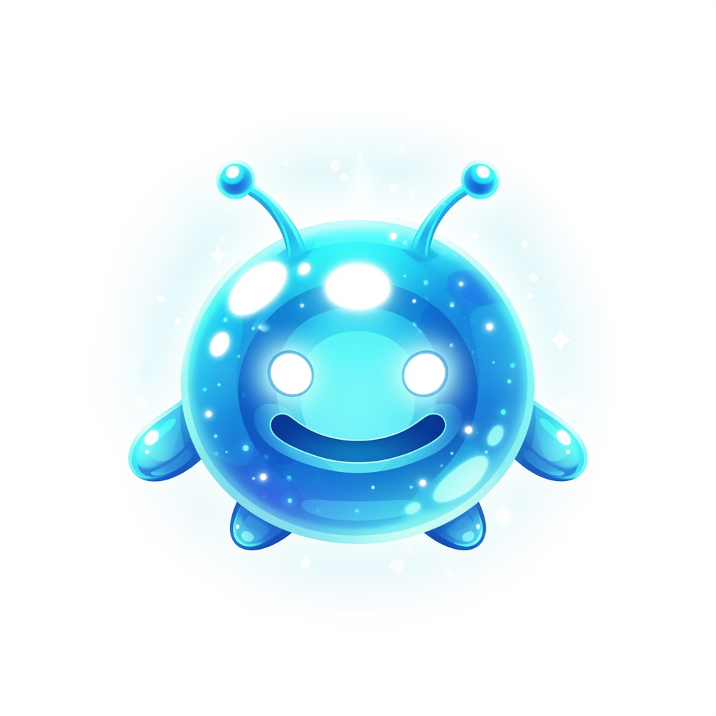 AI Design for Design an ultra-premium mascot logo inspired by a legendary magical slime deity.
Perfectly round.
Tiny floating arms.
Tiny legs.
Small antennae.
Cute but overwhelmingly powerful.
The face dominates the design.
Sharp glowing eyes.
Confident smile.
Ancient wisdom.
Legendary presence.
The body is translucent crystal energy with premium glossy gradients.
Bright cyan.
Ice blue.
Sky blue.
Soft white glow.
Soft magical aura.
Clean silhouette.
Minimal geometry.
AAA mascot branding.
Luxury mobile game icon.
Professional esports logo.
Transparent background.