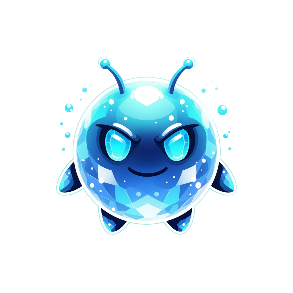 AI Design for Create an iconic premium mascot logo for a professional gaming marketplace.
Design a perfectly round mythical guardian with a clean spherical body, tiny floating arms, short legs, and two small antennae.
The mascot should feel ancient, legendary, and incredibly powerful while remaining adorable.
Its face must instantly communicate confidence, intelligence, mystery, and calm dominance.
Large glowing crystal-blue eyes.
Small confident smile.
Friendly but untouchable.
The body appears to be forged from magical crystal energy with luminous cyan, sky blue, ice blue, and white gradients.
Glossy crystal reflections.
Soft bloom.
Premium rim lighting.
Floating magical particles.
Elegant energy aura.
Style:
Premium mascot logo
AAA game branding
Luxury mobile game icon
Bold silhouette
Vector-inspired
Soft 3D
Minimal details
Extremely memorable
Highly recognizable
Perfect favicon
Perfect app icon
Professional esports branding
Transparent background.