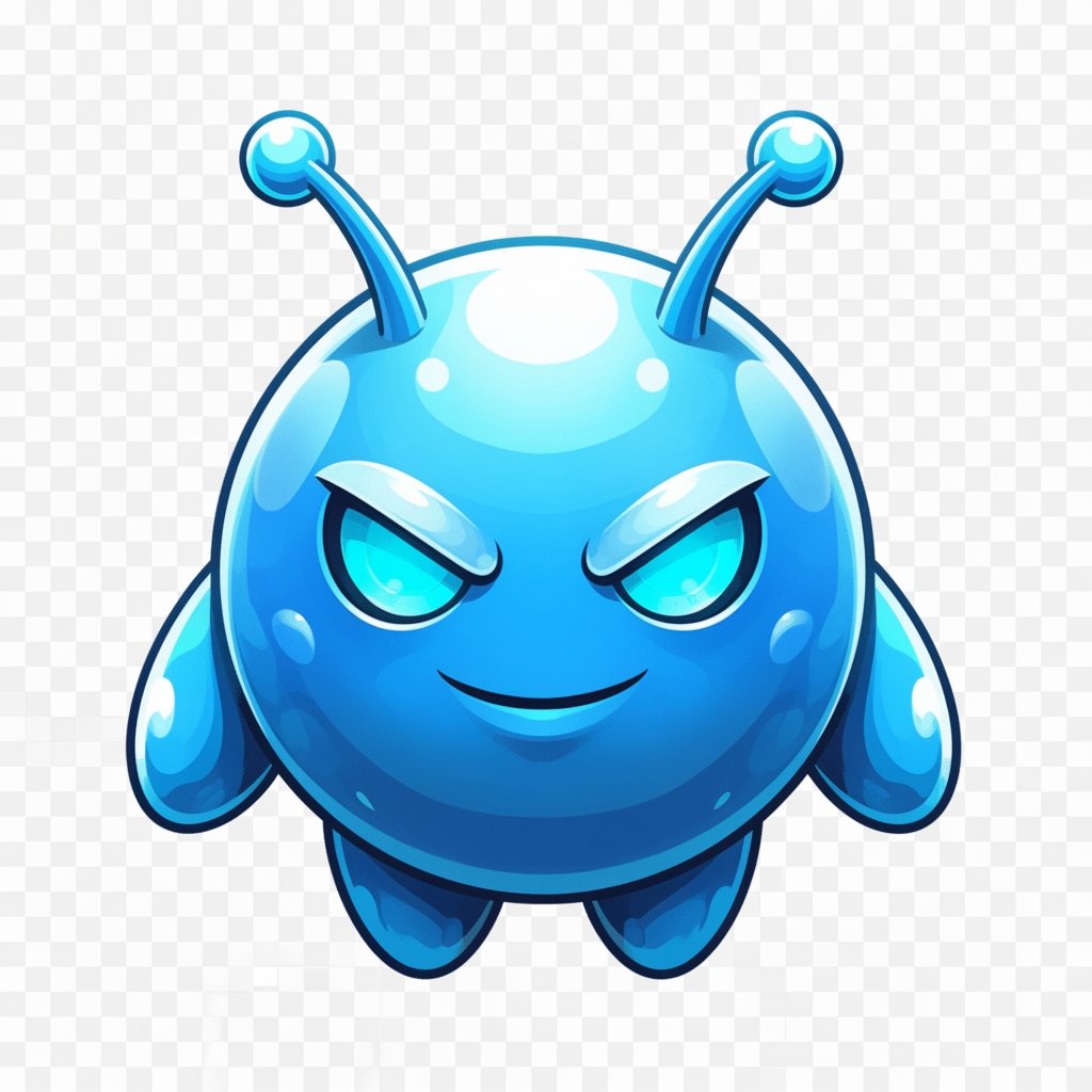 AI Design for Create a premium mascot logo for a professional gaming marketplace.
Design a perfectly round magical mascot with a smooth glossy spherical body, tiny floating oval hands, short rounded legs, and two short thick antennae with rounded tips.
The face should dominate the design and occupy most of the body.
Large sharp glowing cyan eyes.
Confident playful smile.
Calm expression.
Hidden legendary power.
Friendly but intimidating.
Highly intelligent.
The body should have smooth crystal-like glossy gradients with premium reflections.
Use bright Ice Blue, Sky Blue, Crystal Cyan, Electric Blue, and White highlights.
The mascot should look soft, polished, luxurious, magical, and collectible.
Keep the silhouette extremely simple and bold.
Minimal details.
No aura.
No flames.
No magical particles.
No energy effects.
No glow surrounding the body.
No background.
No armor.
No clothes.
No accessories.
No text.
Premium esports mascot logo.
AAA mobile game icon.
Luxury branding.
Vector-inspired.
Soft 3D rendering.
Perfect symmetry.
Strong silhouette.
High contrast.
Highly recognizable.
Designed for favicon and app icon.
Transparent background.
The mascot should resemble an official mascot created by a world-class game studio. Prioritize iconic shape language, memorable facial design, bold proportions, premium gradients, and instant recognition over realism or excessive detail.