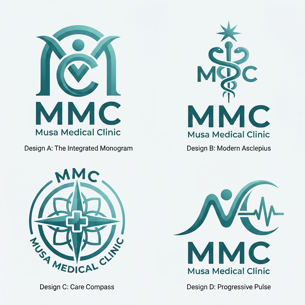 AI Design for Create this type of logo brand Name "MMC" Musa Medical Clinic