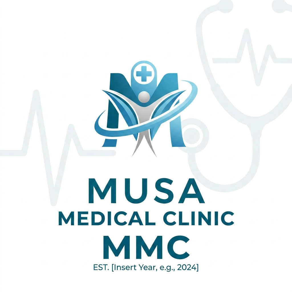 AI Design for Creat a logo "MMC" Musa Medical Clinic is logo is k medical Not a halbal logo used blue color creat this type of logo