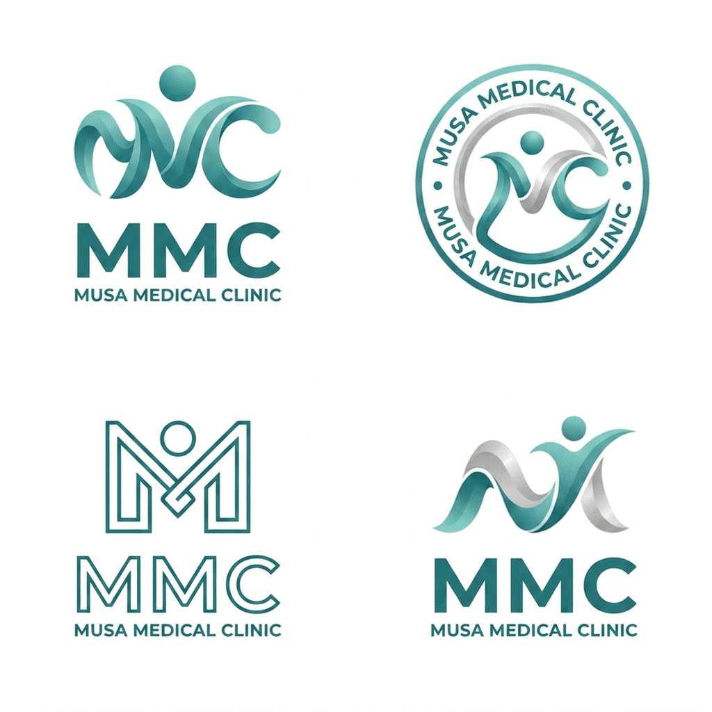 AI Design for Create this type of logo brand Name "MMC" Musa Medical Clinic