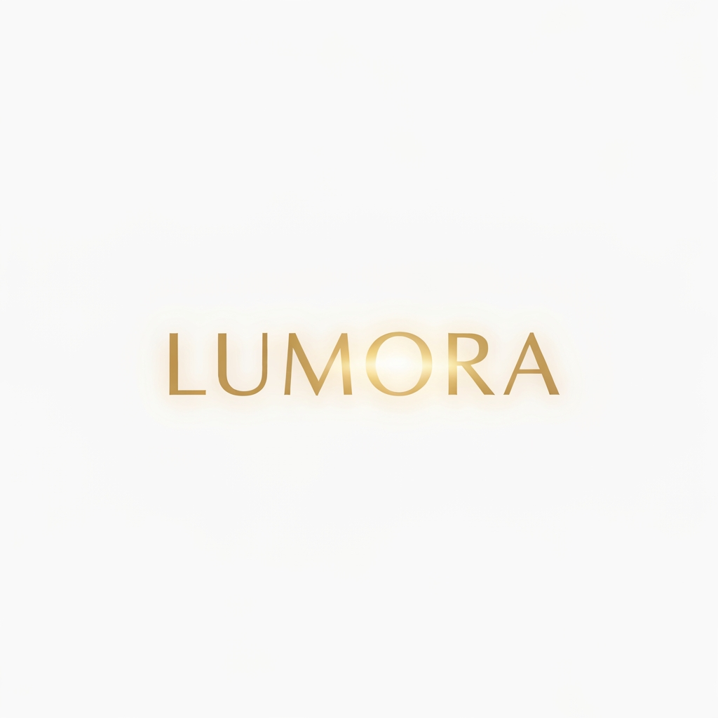 AI Design for Clean modern logo Lumora, soft gold typography on white background, subtle glow effect behind text, simple and elegant