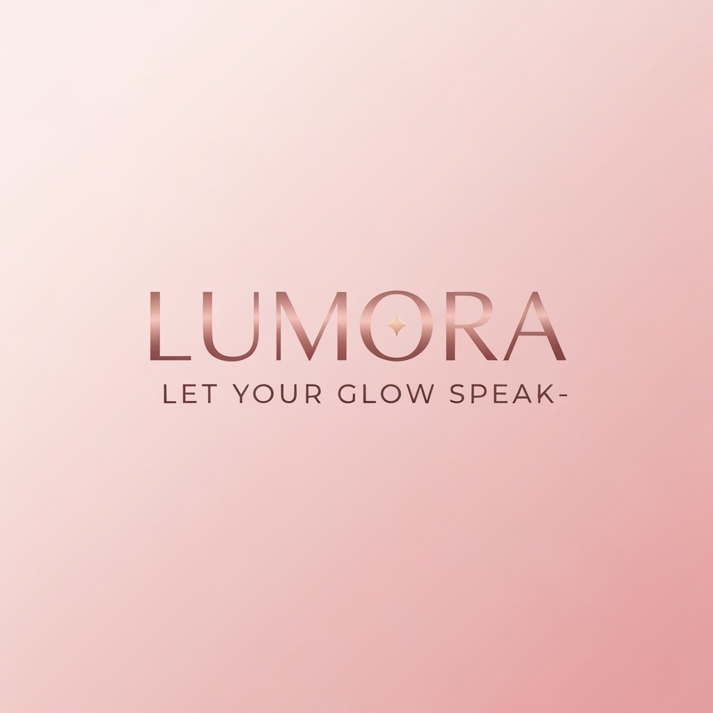 AI Design for Feminine beauty brand logo Lumora, rose gold text on blush pink gradient background, delicate font, tagline "Let Your Glow Speak" below