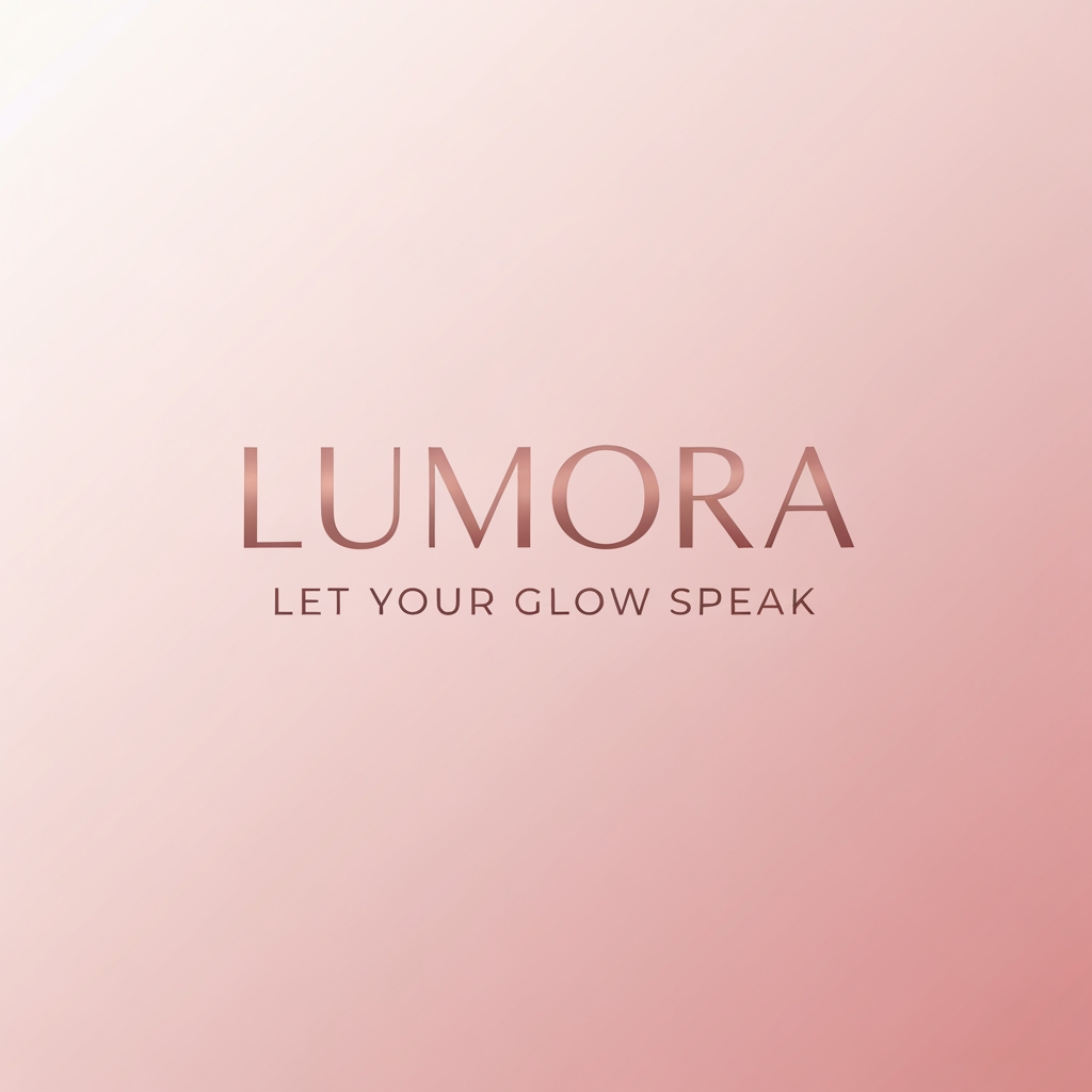 AI Design for Feminine beauty brand logo Lumora, rose gold text on blush pink gradient background, delicate font, tagline "Let Your Glow Speak" below