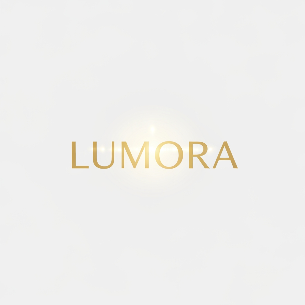 AI Design for Clean modern logo Lumora, soft gold typography on white background, subtle glow effect behind text, simple and elegant