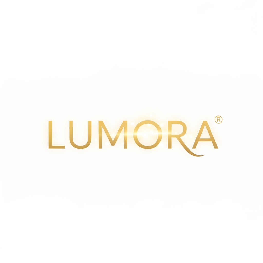 AI Design for Clean modern logo Lumora, soft gold typography on white background, subtle glow effect behind text, simple and elegant