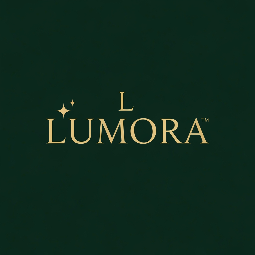 AI Design for Elegant luxury logo for brand Lumora, gold text on dark green background, minimalist design, small star above letter L, premium feminine style