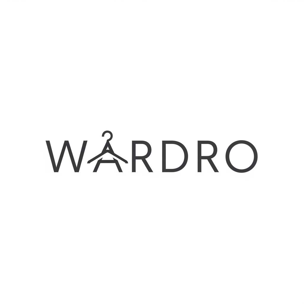AI Design for "A minimalist, modern wordmark logo for an app called 'Wardro'. The design features a clean, sans-serif, approachable typeface. A subtle, minimalist hanger icon is integrated into the letter 'W'. The style is sleek, premium, and understated, focusing on balance and negative space. High-end, clean aesthetic, white background."