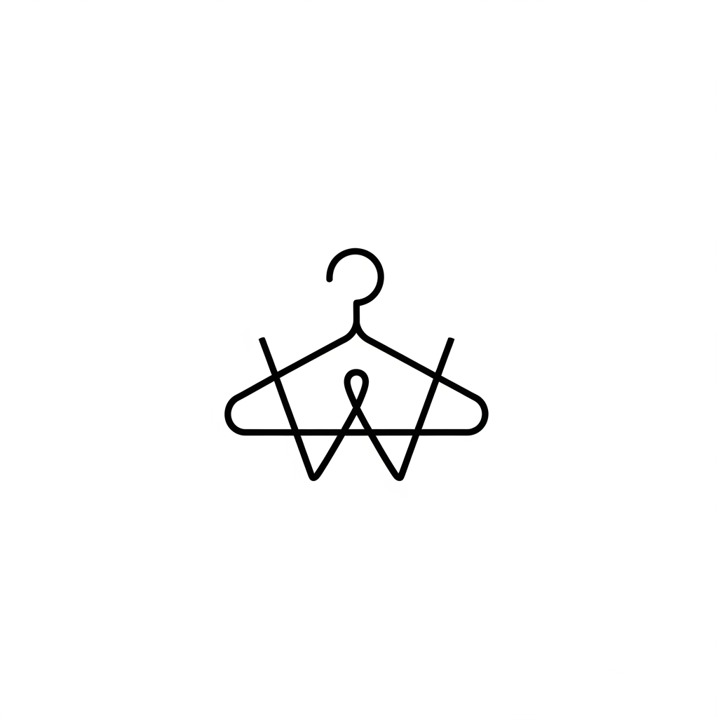 AI Design for "A minimalist, single-line, continuous-stroke icon logo that cleverly forms the letter 'W' in the shape of a clothes hanger. The line weight is consistent, clean, and elegant. Modern, sophisticated, and friendly vibe. High-end aesthetic, isolated on a white background, no text."