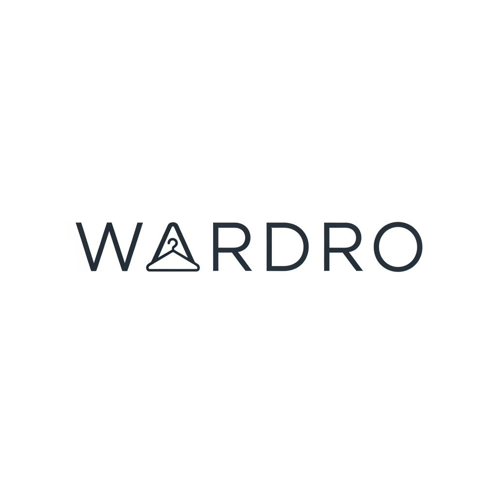 AI Design for "A minimalist, modern wordmark logo for an app called 'Wardro'. The design features a clean, sans-serif, approachable typeface. A subtle, minimalist hanger icon is integrated into the letter 'W'. The style is sleek, premium, and understated, focusing on balance and negative space. High-end, clean aesthetic, white background."