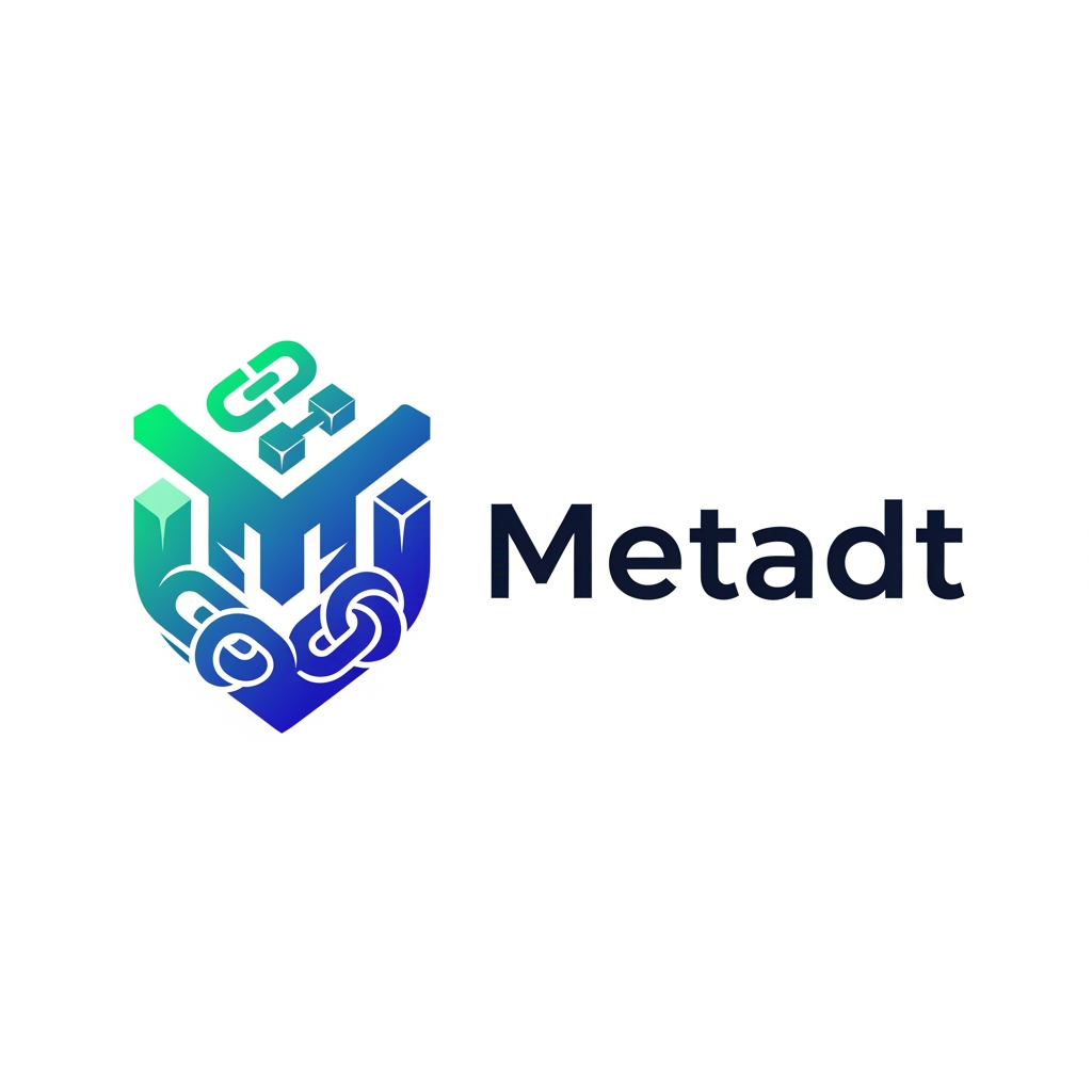AI Design for ek logo design karo
jiska name Metadt rahega
text right side rahega
icon left side rahega
icon crypto , blockchain,tether se releted rahega
icon color "#00b8db , #155dfc" se releted kar dena
logo png me rahega full hd me