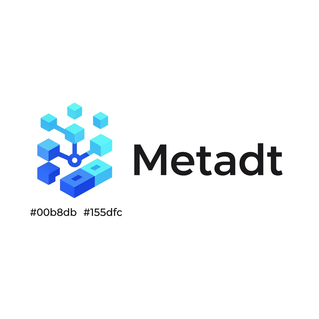 AI Design for ek logo design karo
jiska name Metadt rahega
text right side rahega
icon left side rahega
icon crypto , blockchain,tether se releted rahega
icon color "#00b8db , #155dfc" se releted kar dena
logo png me rahega full hd me