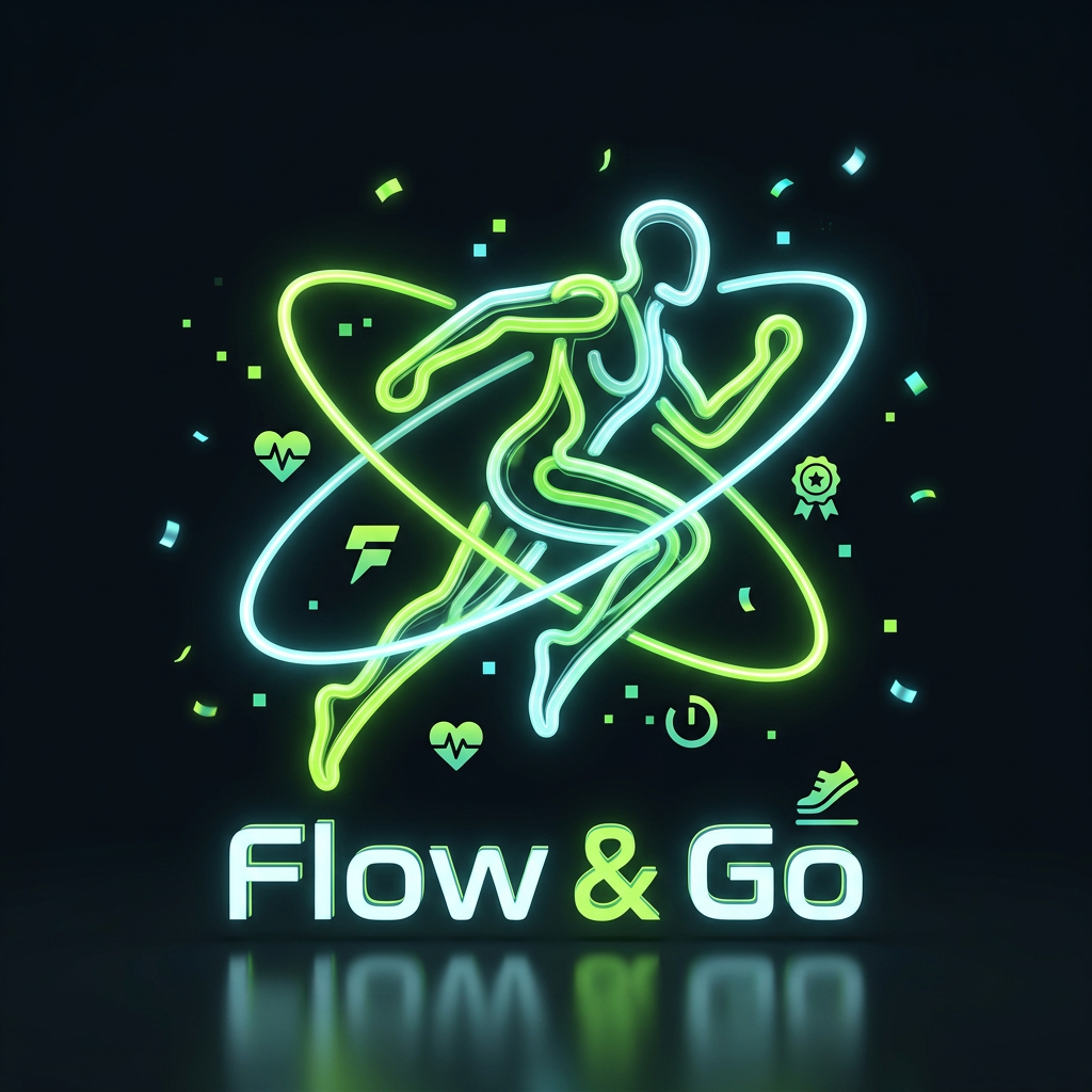 AI Design for this are my rafrance images ,i want to make fitnness app's logo which name is "Flow & Go" so can you make a logo which is futuristic and trendy acording to app ui. i have use this kind of images like girl illustration and that kind of and you have to use colors #A3FA2F ,#D1F8FF, #0B0F14