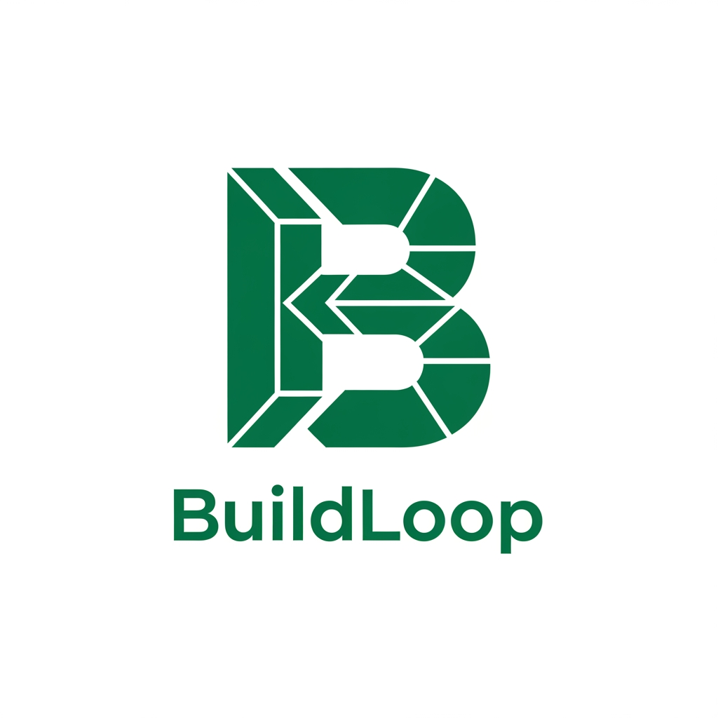 AI Design for Create a bold geometric monogram logo for BuildLoop.
Design a custom "B" using interlocking construction blocks and continuous loop geometry.
The mark should symbolize:
Building
Reuse
Connection
Marketplace
Circular Economy
Minimal.
Modern.
Scalable.
Corporate.
Tech-inspired.
Use strong geometric construction and subtle negative space.
White background.
Deep Emerald Green.
Flat vector.