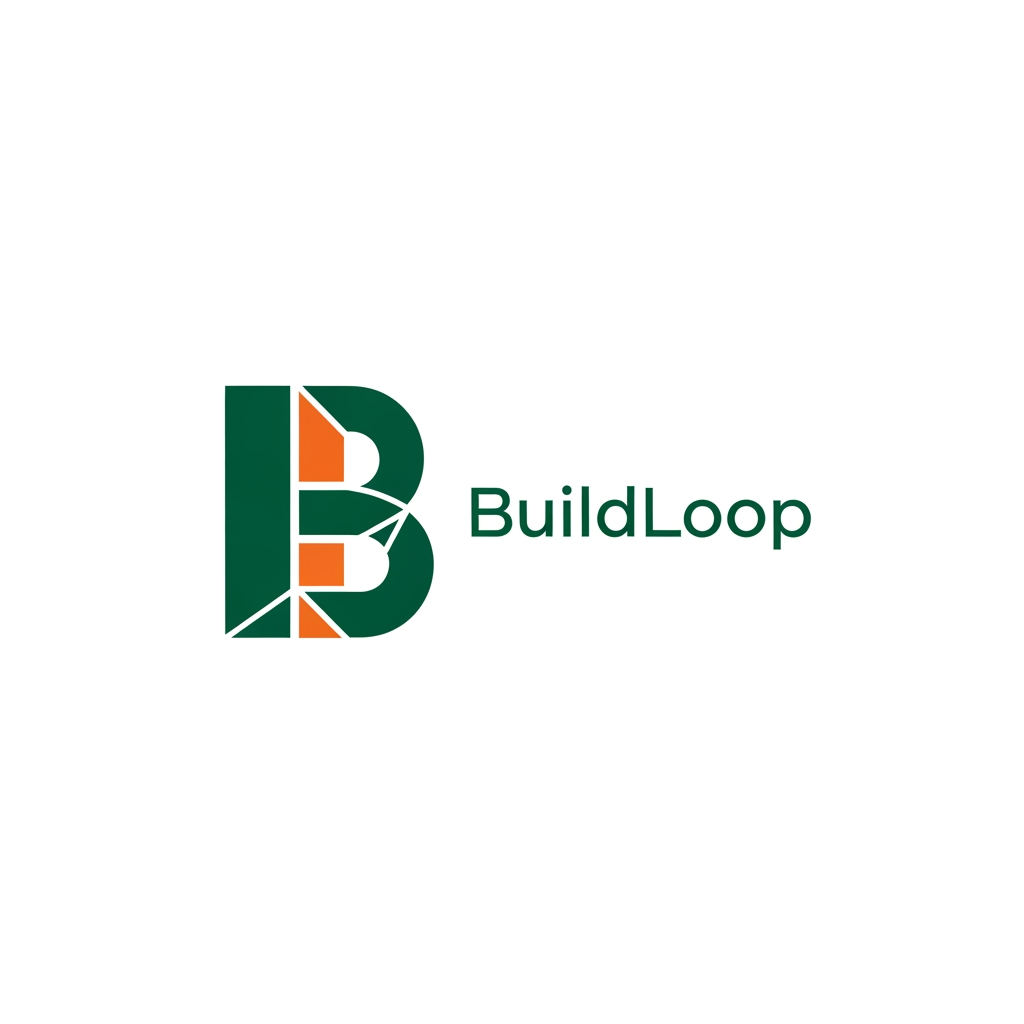 AI Design for Create a bold geometric monogram logo for Design a world-class startup logo for BuildLoop.
Create an abstract symbol inspired by modular architecture, stacked construction blocks, interconnected grids, and an infinite circular loop.
The logo should communicate:
Construction Innovation
Material Exchange
Trust
Efficiency
Sustainability
Smart Technology
Do NOT use:
Hard hats
Buildings
Cranes
Tools
Bricks
Leaves
Recycle arrows
Instead, create a clean geometric icon that people instantly recognize, similar to the simplicity of Stripe, Linear, Notion, OpenAI, Airbnb, or Arc Browser logos.
Brand personality:
Premium
Confident
Intelligent
Minimal
Professional
Future-ready
Use a flat vector style with a geometric sans-serif wordmark.
White background.
Deep Emerald Green (#0E7A4D) with a subtle Construction Orange (#F59E0B) accent.
The logo should work perfectly as both an app icon and a standalone brand mark.BuildLoop.
Design a custom "B" using interlocking construction blocks and continuous loop geometry.
The mark should symbolize:
Building
Reuse
Connection
Marketplace
Circular Economy
Minimal.
Modern.
Scalable.
Corporate.
Tech-inspired.
Use strong geometric construction and subtle negative space.
White background.
Deep Emerald Green.
Flat vector.