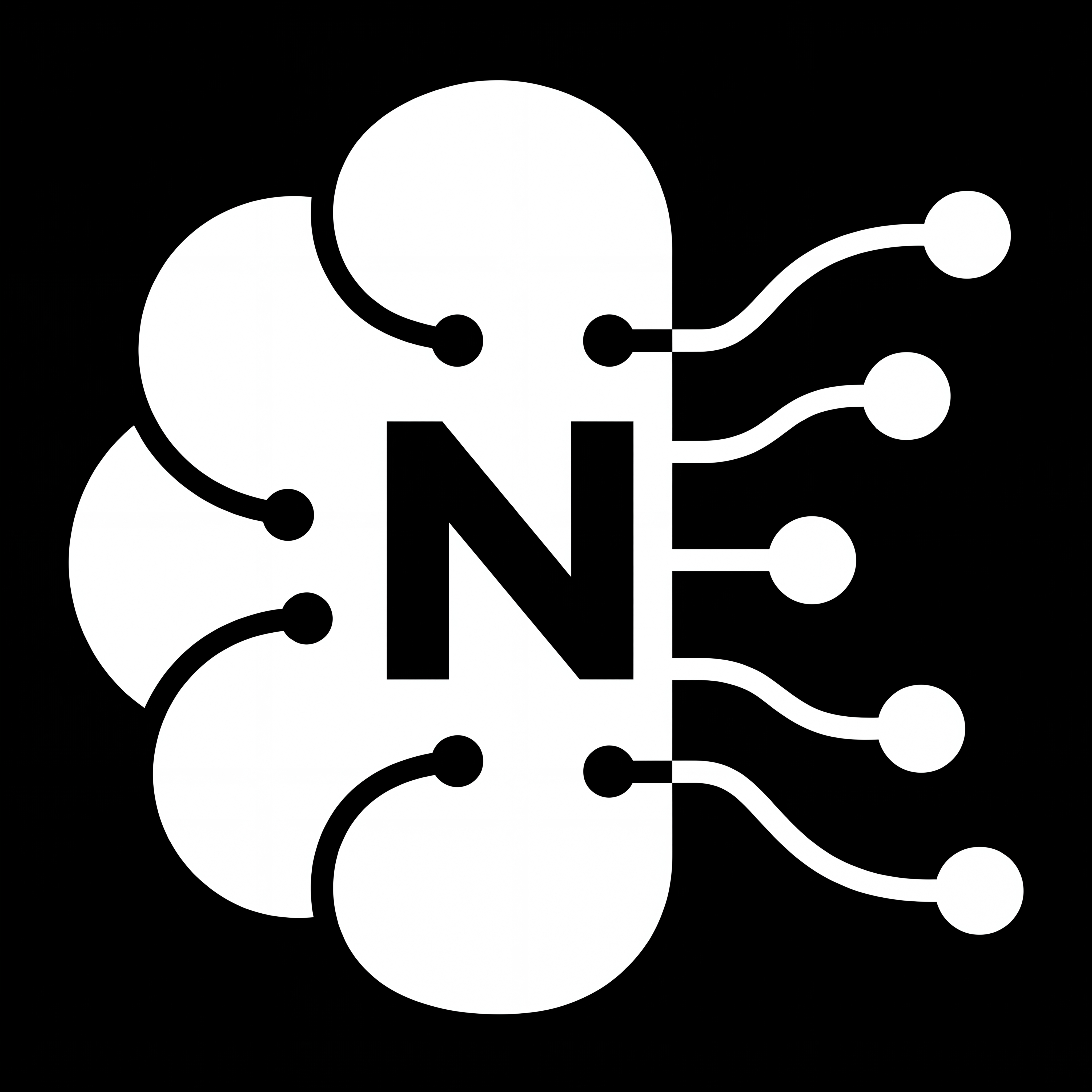 AI Design for fine it out high res abd a soild white logo on a black bg as a logo cenrified
also make it seem like neurons branching out from a brain also add an n in the centre half black and half white contrasting the background