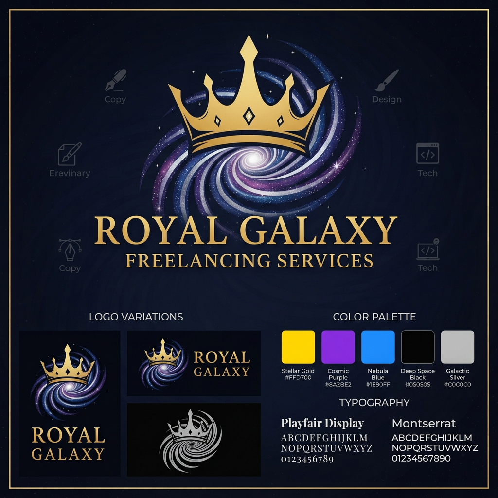 AI Design for My Company name Royal Galaxy made logo of this and its is a frillancing company