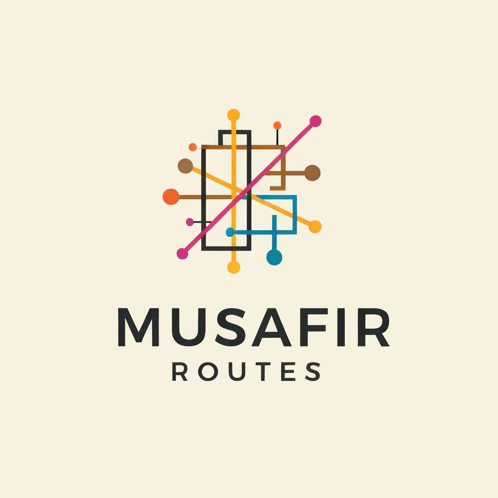 AI Design for Conceptual geometric designs that represent a brand -Musafir routes,Perfect for businesses aiming to convey a feeling or metaphor rather than a literal object. a travel agency taking random people on trips and make them find their purpose and enoy and intract and socalize make a logo