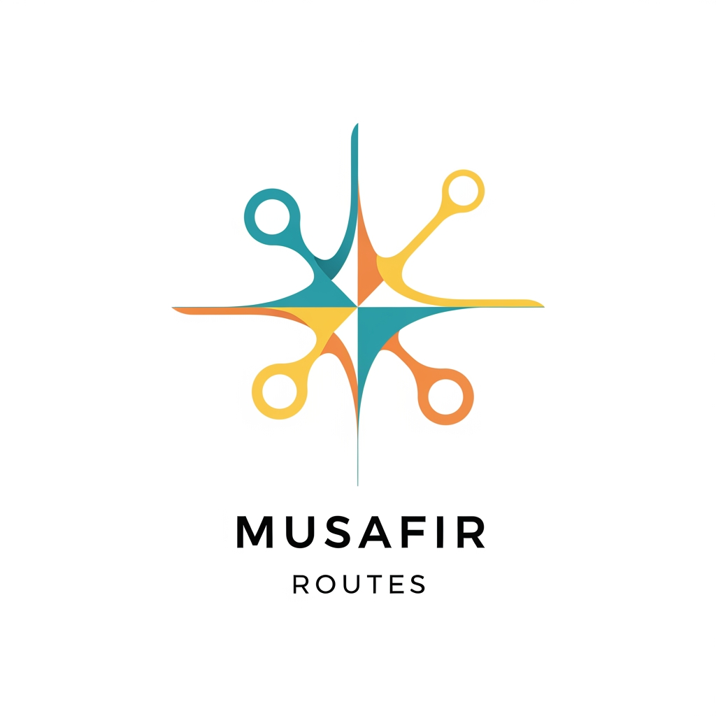 AI Design for Conceptual geometric designs that represent a brand -Musafir routes,Perfect for businesses aiming to convey a feeling or metaphor rather than a literal object. a travel agency taking random people on trips and make them find their purpose and enoy and intract and socalize make a logo