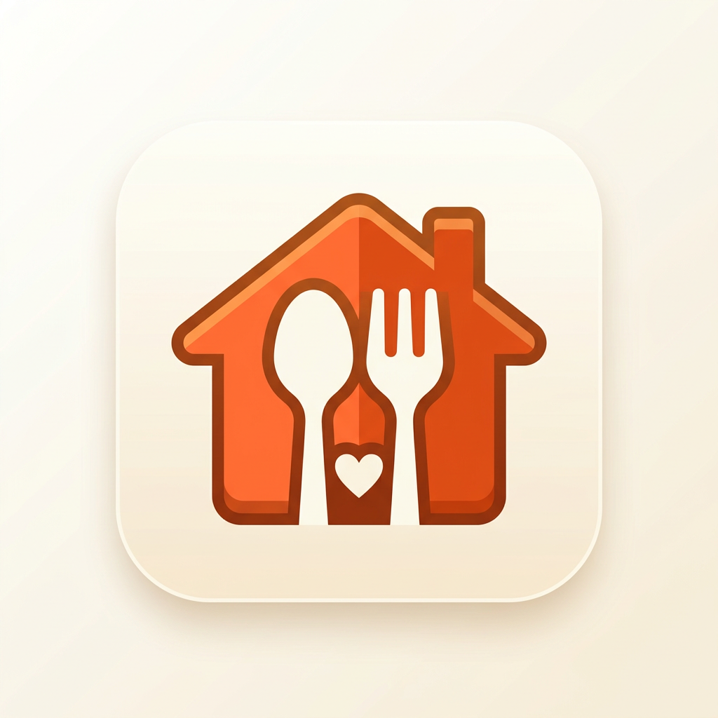 AI Design for Create a modern, professional app icon for "HomeyChef" - a home-chef delivery platform.
The icon should feature:
• A warm, minimalist design combining a house silhouette with a cooking spoon/fork
• Warm color palette: primary warm orange (#FF6B35), deep burnt orange (#E85520), cream white, and warm brown accents
• Centered composition, balanced and iconic
• 1024x1024px, suitable for iOS and Android app stores
• Clean lines, geometric but friendly
• Should work well at small sizes (app home screen icons)
• Modern, trustworthy, and inviting aesthetic
• Express "home cooking" + "care/love" in the design
Style: Flat design, minimalist, contemporary
Mood: Warm, welcoming, intimate, professional, approachable
