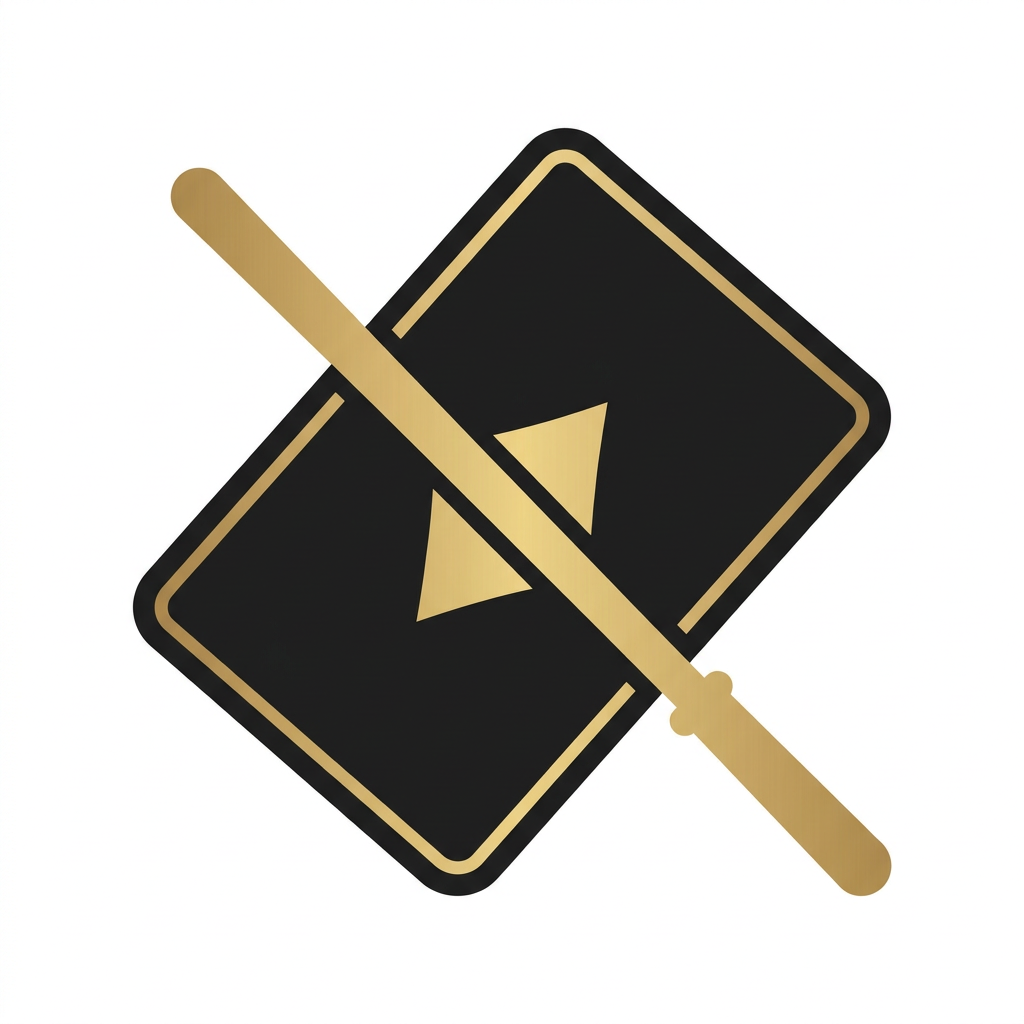 AI Design for A luxury minimalist magic icon. Only two objects: a tilted black playing card with a thin elegant gold border and a gold diamond in the center, crossed diagonally by a sleek gold magic wand. No text, no letters, no typography, no words, no names. Pure flat vector graphic, matte gold and deep black colors, clean white background, extremely elegant, professional and striking design, high-end aesthetic. --no text, letters, typography, words, 3d, shadows