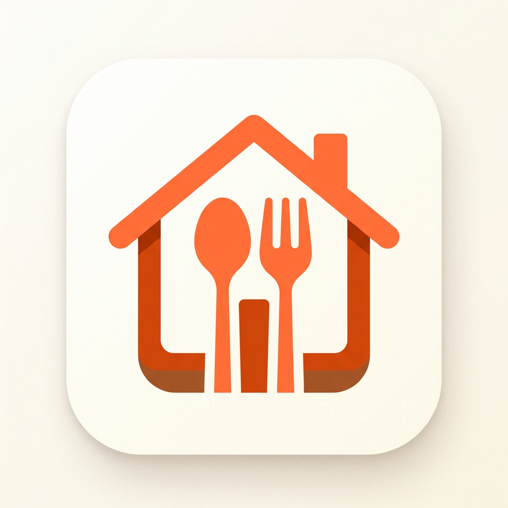 AI Design for Create a modern, professional app icon for "HomeyChef" - a home-chef delivery platform.
The icon should feature:
• A warm, minimalist design combining a house silhouette with a cooking spoon/fork
• Warm color palette: primary warm orange (#FF6B35), deep burnt orange (#E85520), cream white, and warm brown accents
• Centered composition, balanced and iconic
• 1024x1024px, suitable for iOS and Android app stores
• Clean lines, geometric but friendly
• Should work well at small sizes (app home screen icons)
• Modern, trustworthy, and inviting aesthetic
• Express "home cooking" + "care/love" in the design
Style: Flat design, minimalist, contemporary
Mood: Warm, welcoming, intimate, professional, approachable