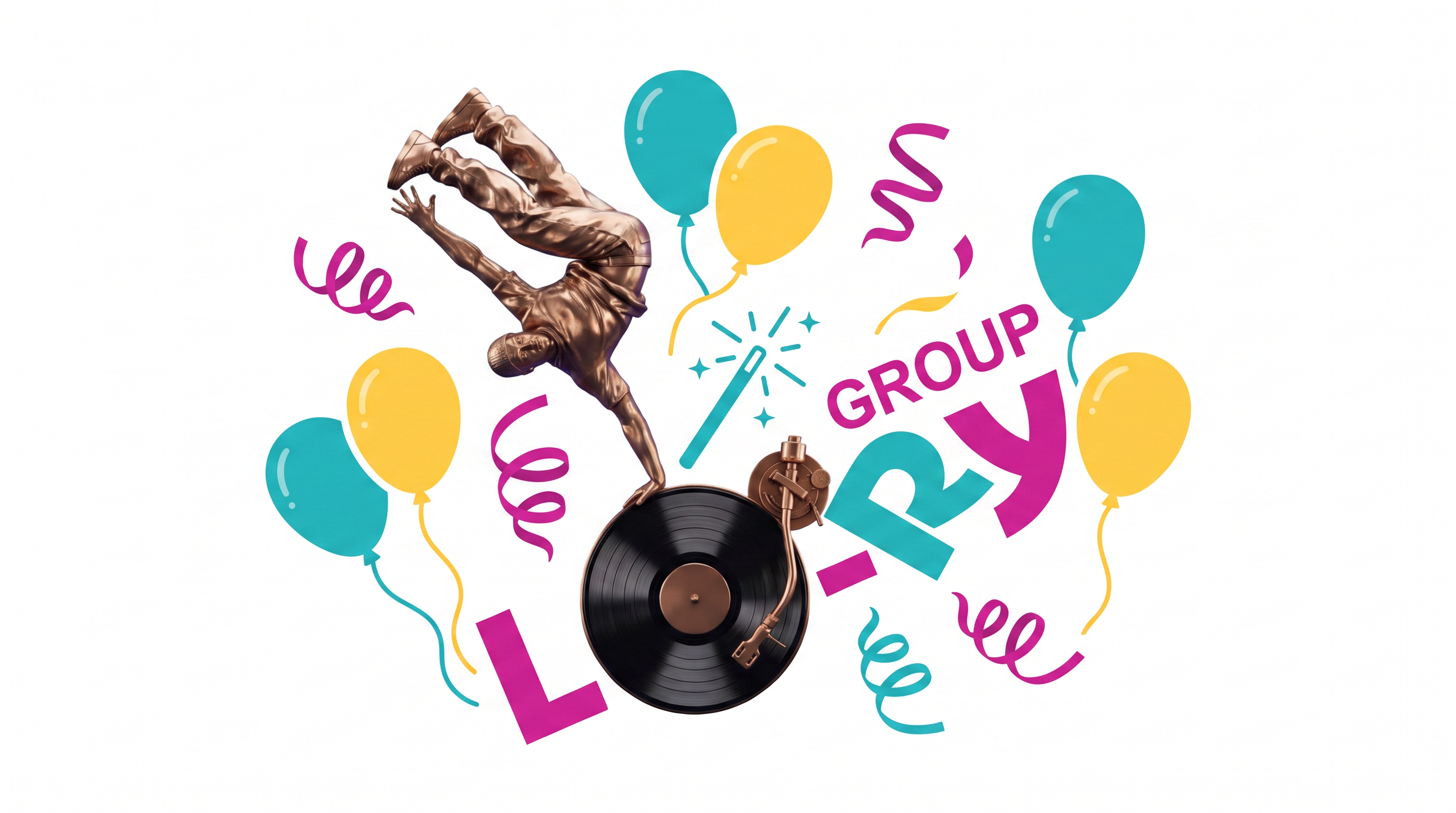 AI Design for A professional and vibrant logo design for an event planning company that specializes in celebrations, parties, and entertainment. The logo should feature a clean, modern aesthetic that incorporates joyful elements like a stylized party balloon, a celebratory streamer, or a subtle magic wand icon, reflecting the company's wide range of services from birthdays to corporate events. Use a bright, energetic color palette such as teal, magenta, and sunny yellow on a clean white background. The design should be minimalist enough for a website header while maintaining a playful, high-quality brand identity. The logo should integrate seamlessly with {{asset:logo_base}} to maintain brand consistency.