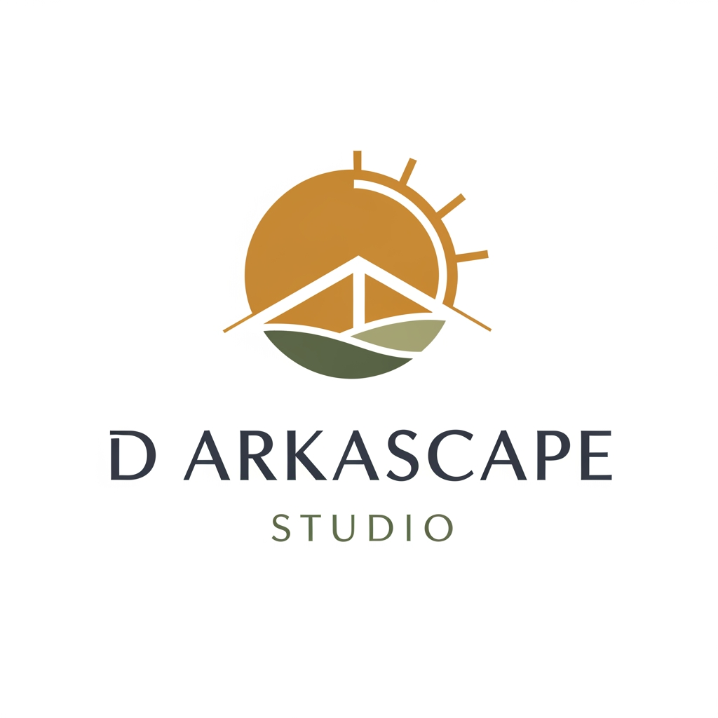 AI Design for i am an architect deepak i would like to start my architectural firm which provides architectural interior and landscape design services so the firm name was starting from D AND related to sun i shortlist name D Arkascape Studio and logo i created please create the perfect combination with Color Palette , Typography fonts