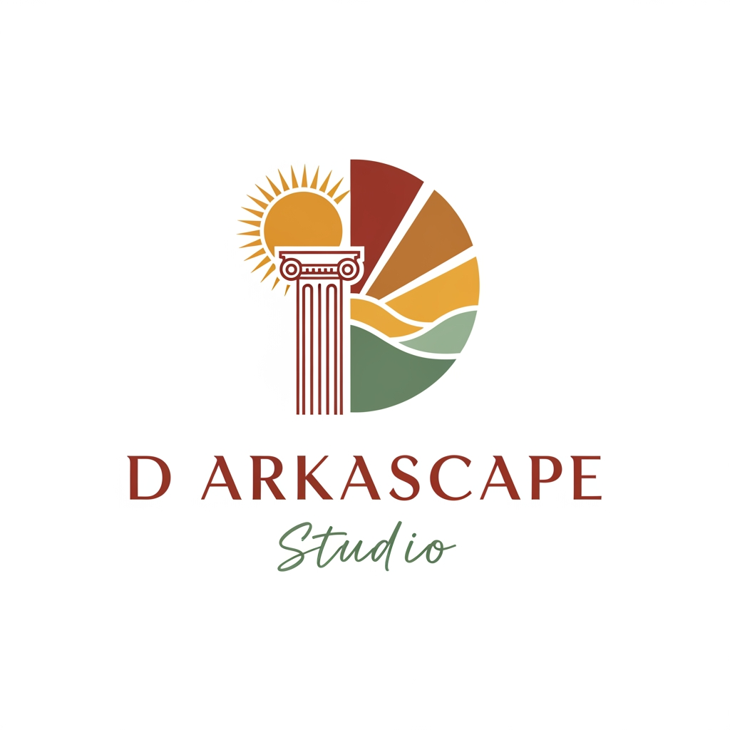 AI Design for i am an architect deepak i would like to start my architectural firm which provides architectural interior and landscape design services so the firm name was starting from D AND related to sun i shortlist name D Arkascape Studio and logo i created please create the perfect combination with Color Palette , Typography fonts