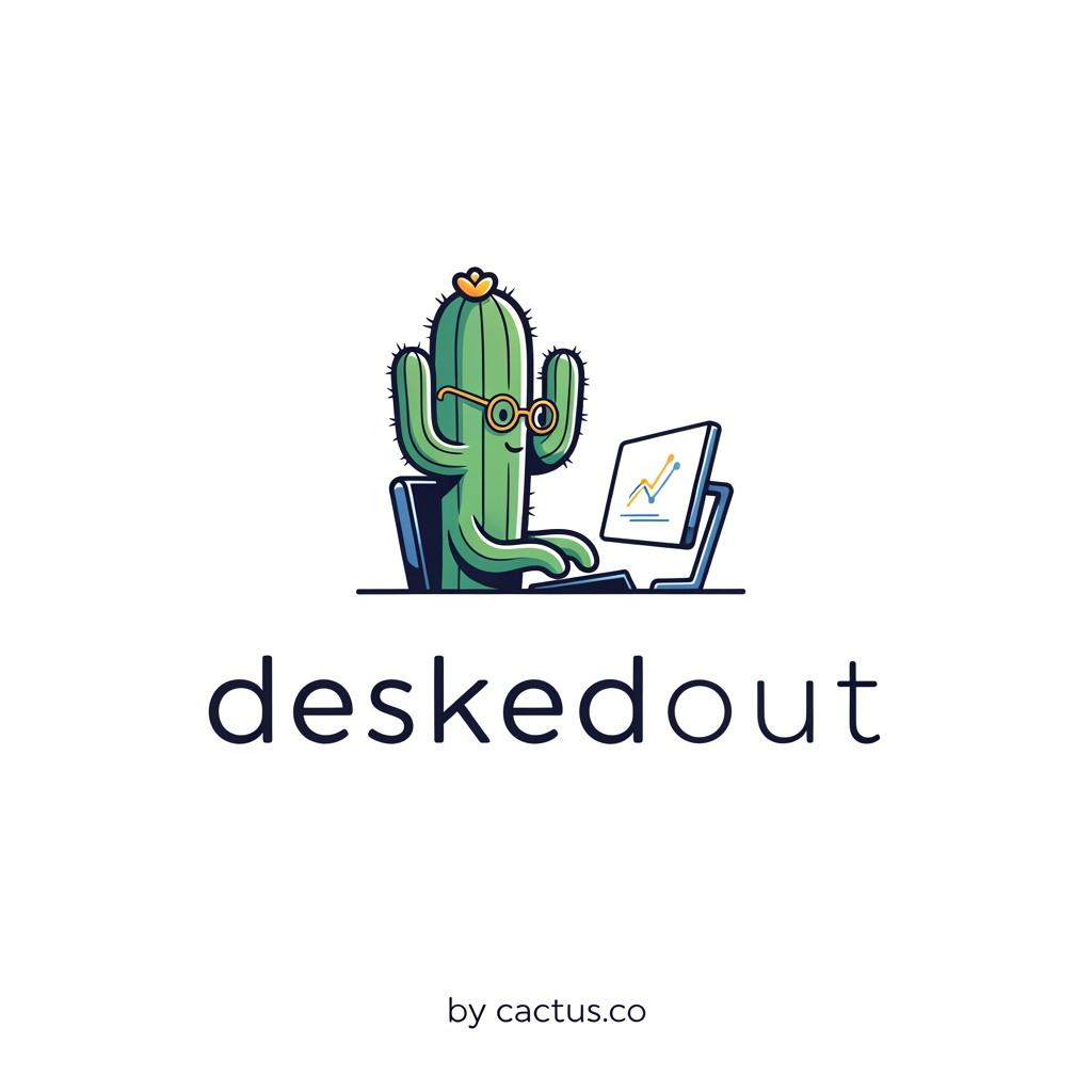 AI Design for create a professional logo for my website which is named "deskedout" , no need any texts in the logo , just write "by cactus.co" below the logo in small font.