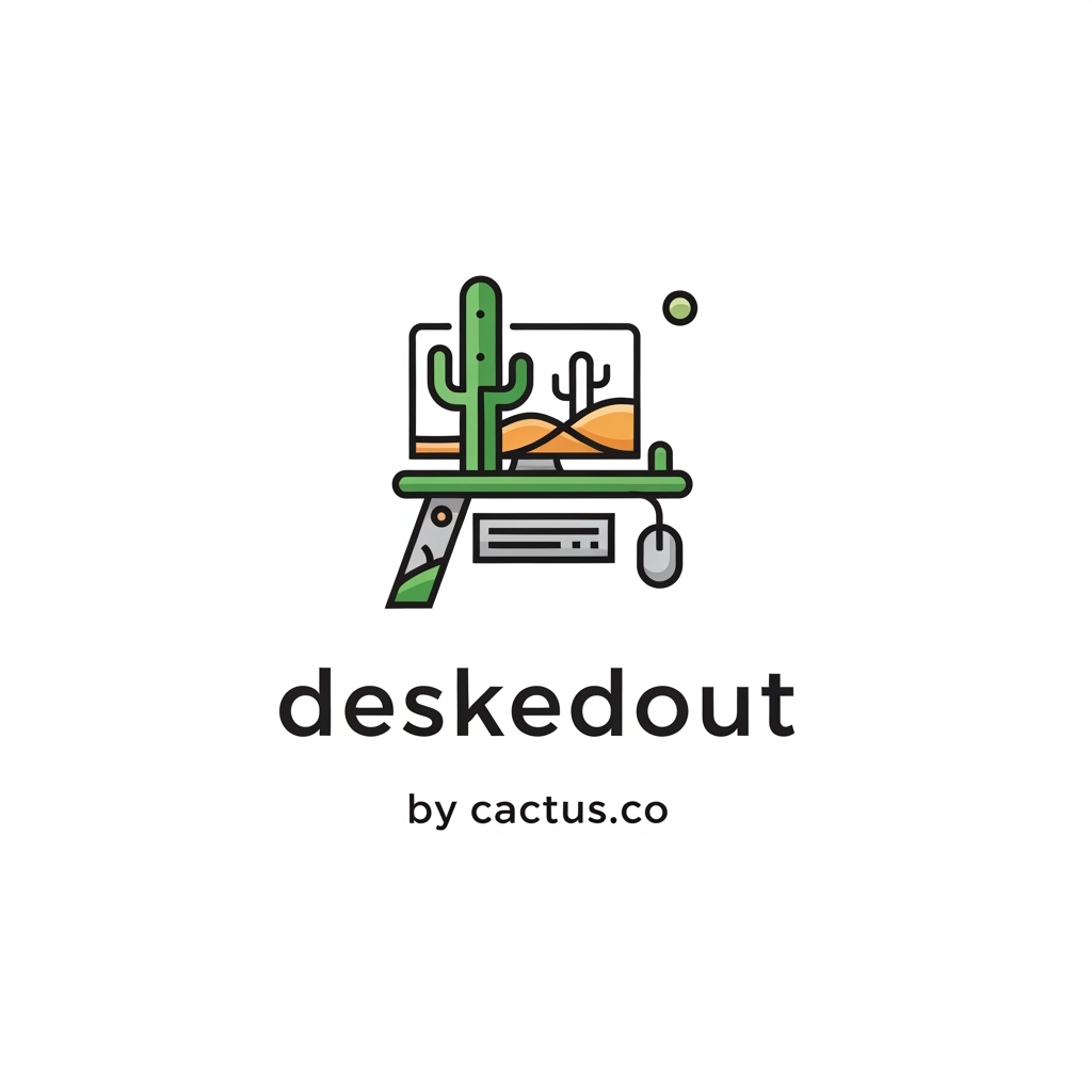 AI Design for create a professional logo for my website which is named "deskedout" , no need any texts in the logo , just write "by cactus.co" below the logo in small font.