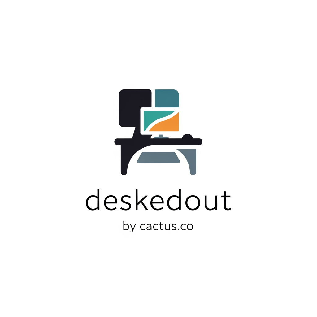 AI Design for create a professional logo for my website which is named "deskedout" , no need any texts in the logo , just write "by cactus.co" below the logo in small font.
