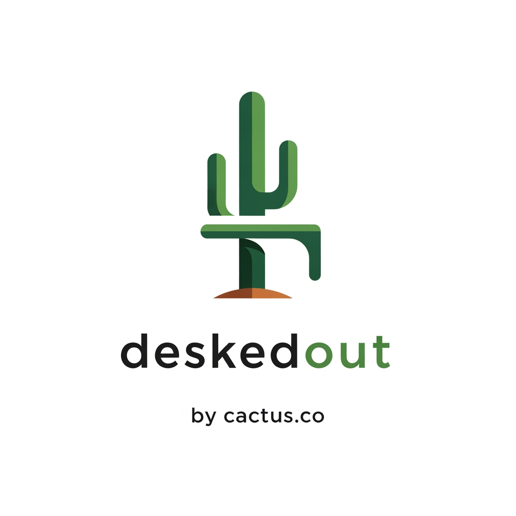AI Design for create a professional logo for my website which is named "deskedout" , no need any texts in the logo , just write "by cactus.co" below the logo in small font.