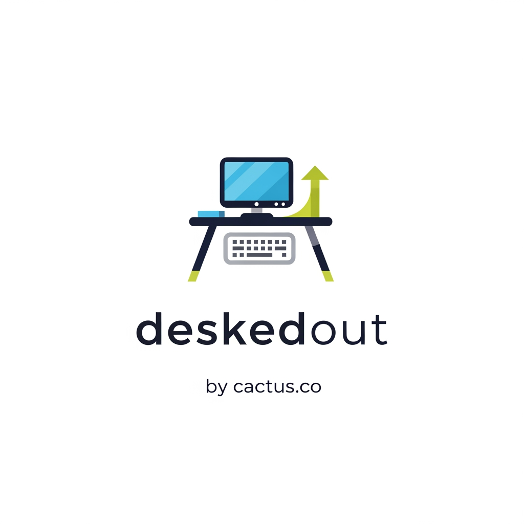 AI Design for create a professional logo for my website which is named "deskedout" , no need any texts in the logo , just write "by cactus.co" below the logo in small font.