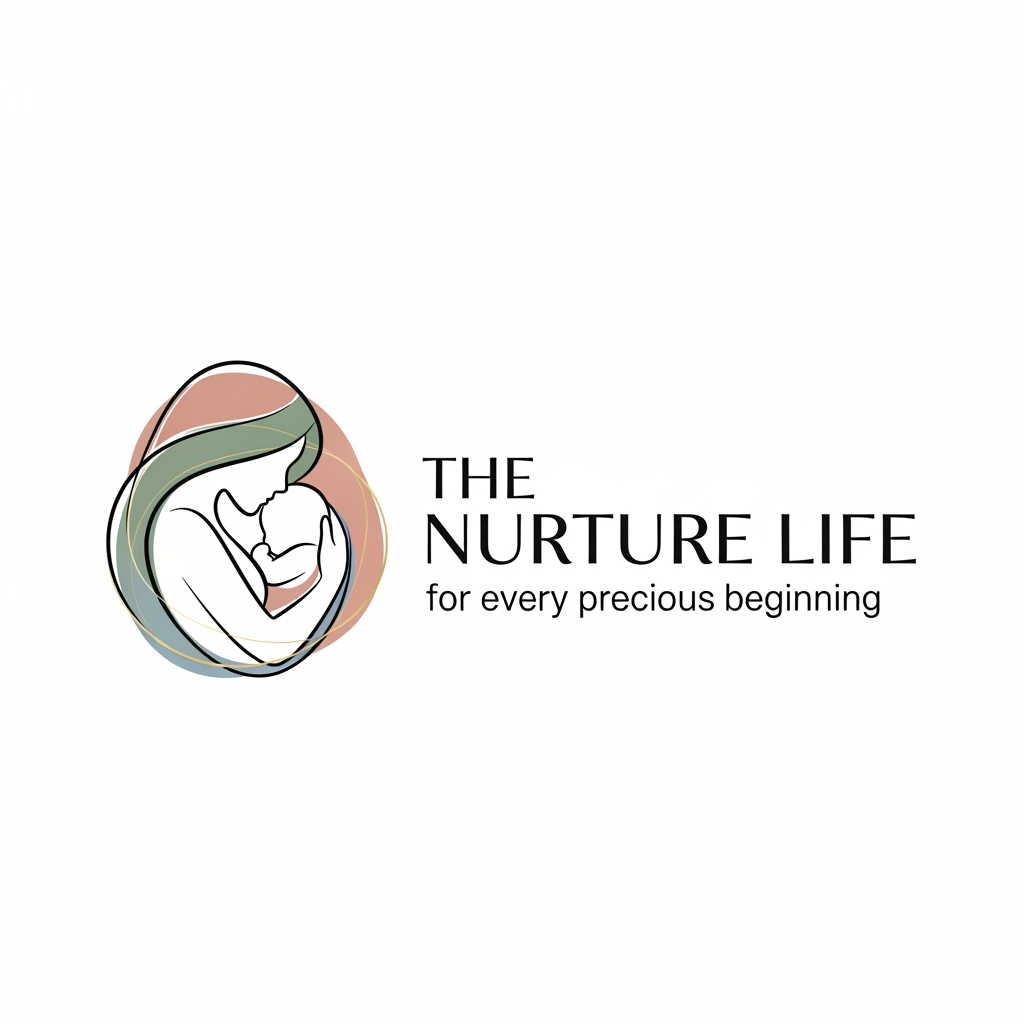 AI Design for create me a high and professional logo for my baby clothing and care brand named THE NURTURE LIFE needs to be look premium and also add baby and mother graphic in logo and add a slogan to it (for every precious beginning)
