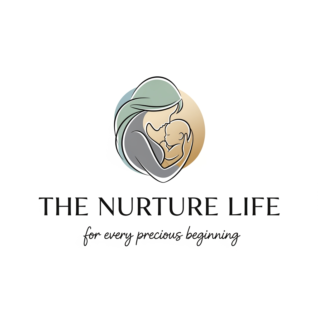 AI Design for create me a high and professional logo for my baby clothing and care brand named THE NURTURE LIFE needs to be look premium and also add baby and mother graphic in logo and add a slogan to it (for every precious beginning)