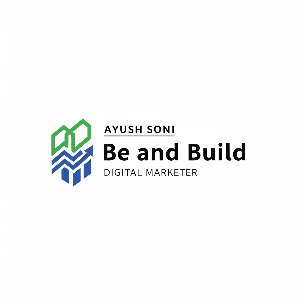 AI Design for my facebook page name is " be and build " and my name is ayush soni i am a digital marketer make a logo for me i want it simple