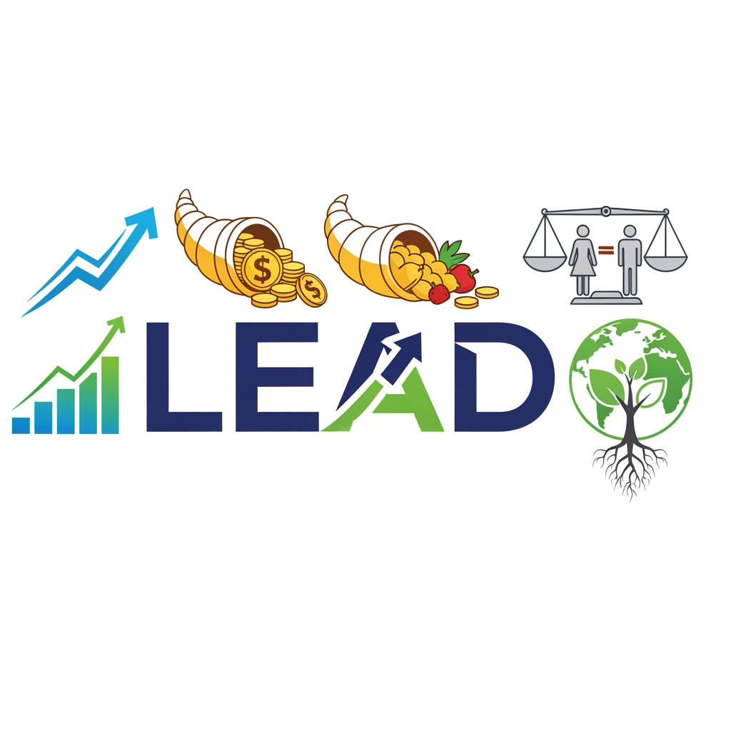 AI Design for LEAD should be in the middle or center the background should be consist of the economic symbol of growth, prosperity, gender equality, sustainable aspects . so overall the logo should majorly deals with the development the logo should be more atrractive and meaningfull